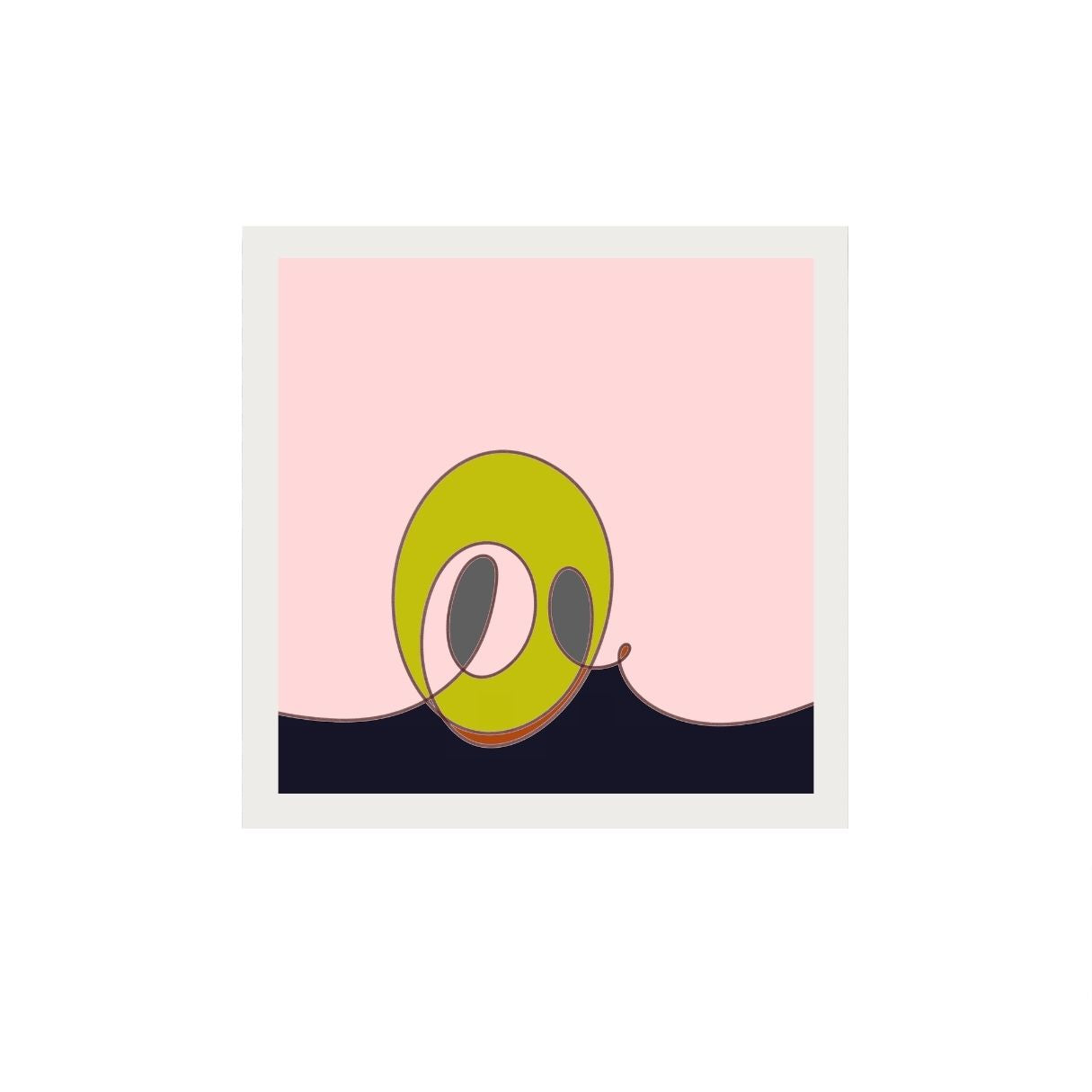 Abstract art print with a green circle on a pink and navy background.