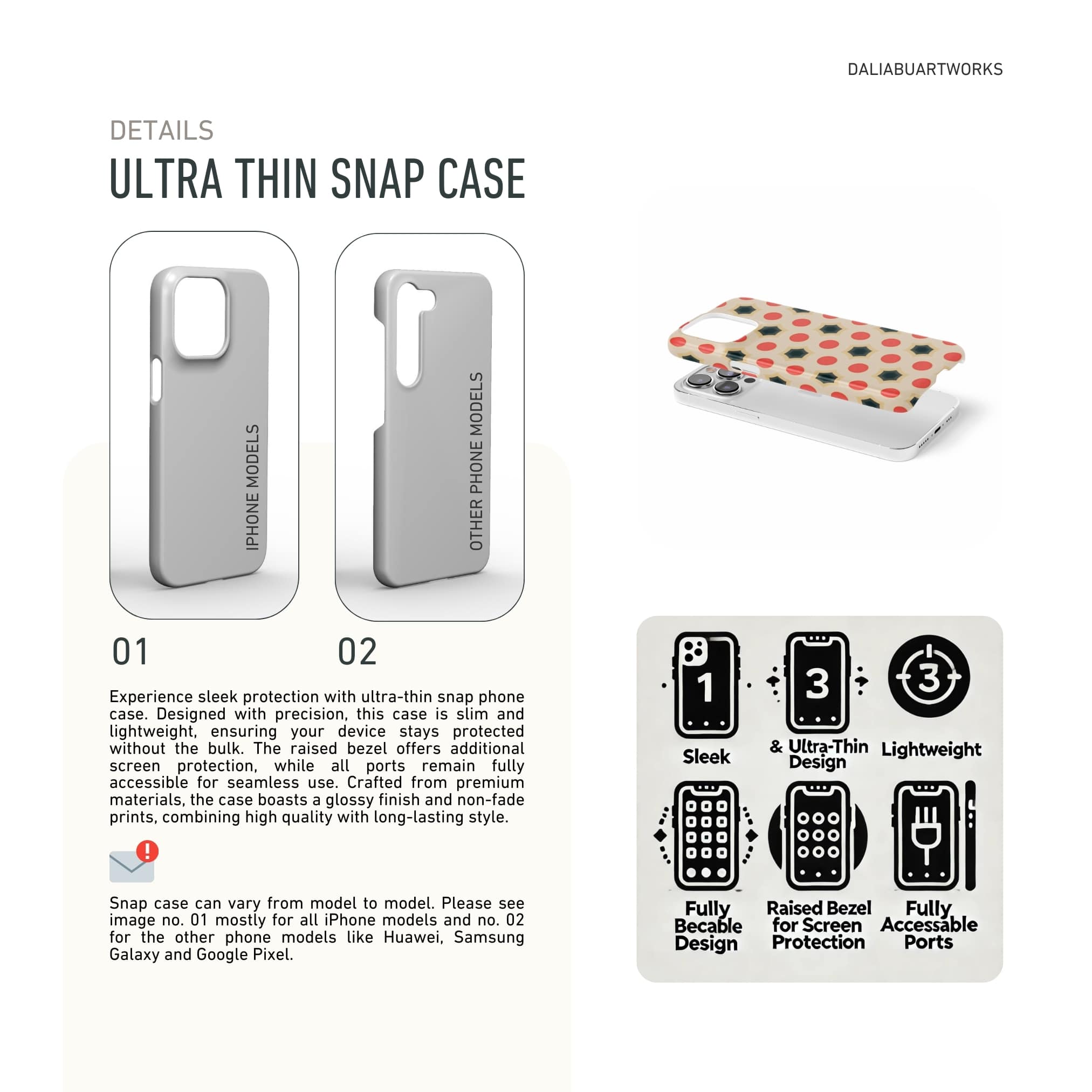 Ultra thin snap phone case front view; Clown Add pattern, artistic, ornamental kaleidoscope pattern. Red and beige color combination.