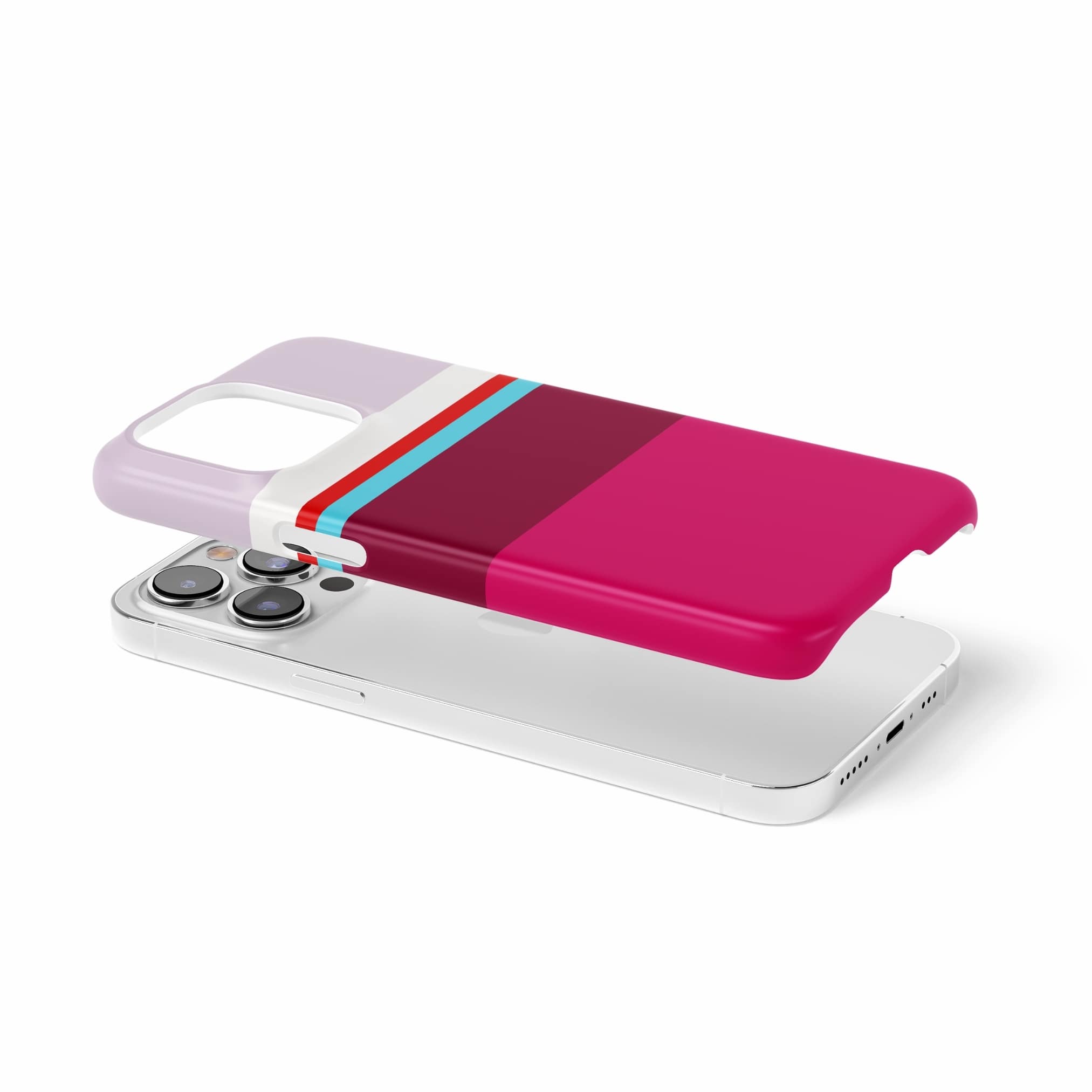 Ultra slim thin snap phone case Color Blocks 2 pattern design with a color blocks, featuring an elegant and expressive aesthetic design. Main colors are lilac, red, passion pink and fuchsia. Extend view.