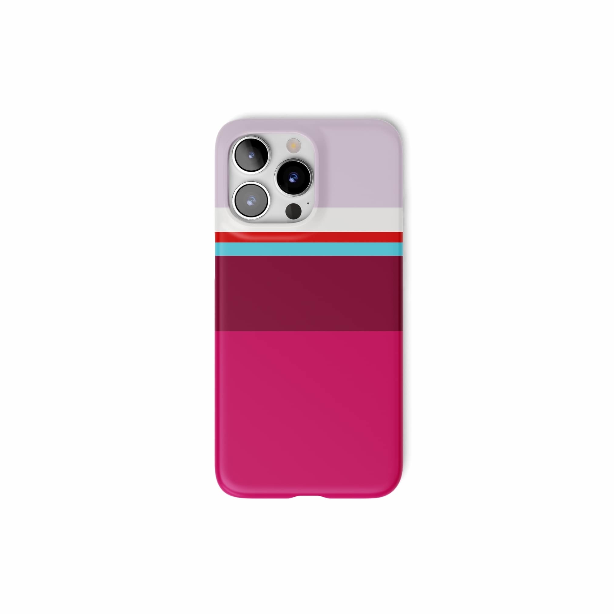 Ultra slim thin snap phone case Color Blocks 2 pattern design with a color blocks, featuring an elegant and expressive aesthetic design. Main colors are lilac, red, passion pink and fuchsia. Front view.