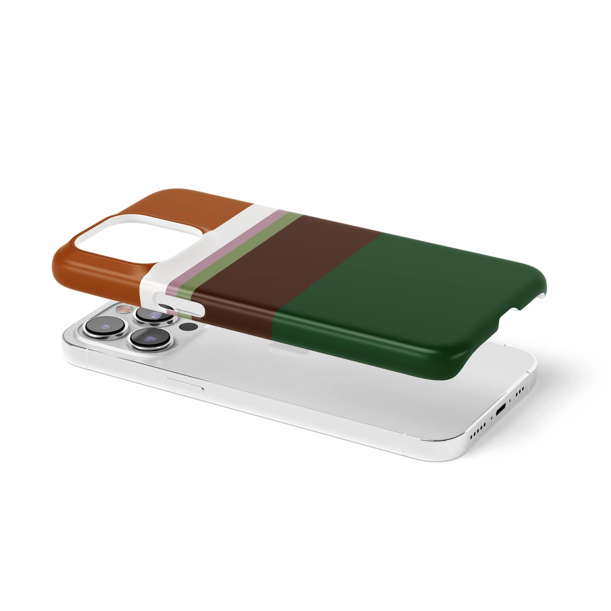 Ultra thin snap phone case Color Blocks Forest pattern design with a color blocks, featuring an elegant and expressive aesthetic design. Main colors are caramel, chocolate brown, rich green. Extend view.