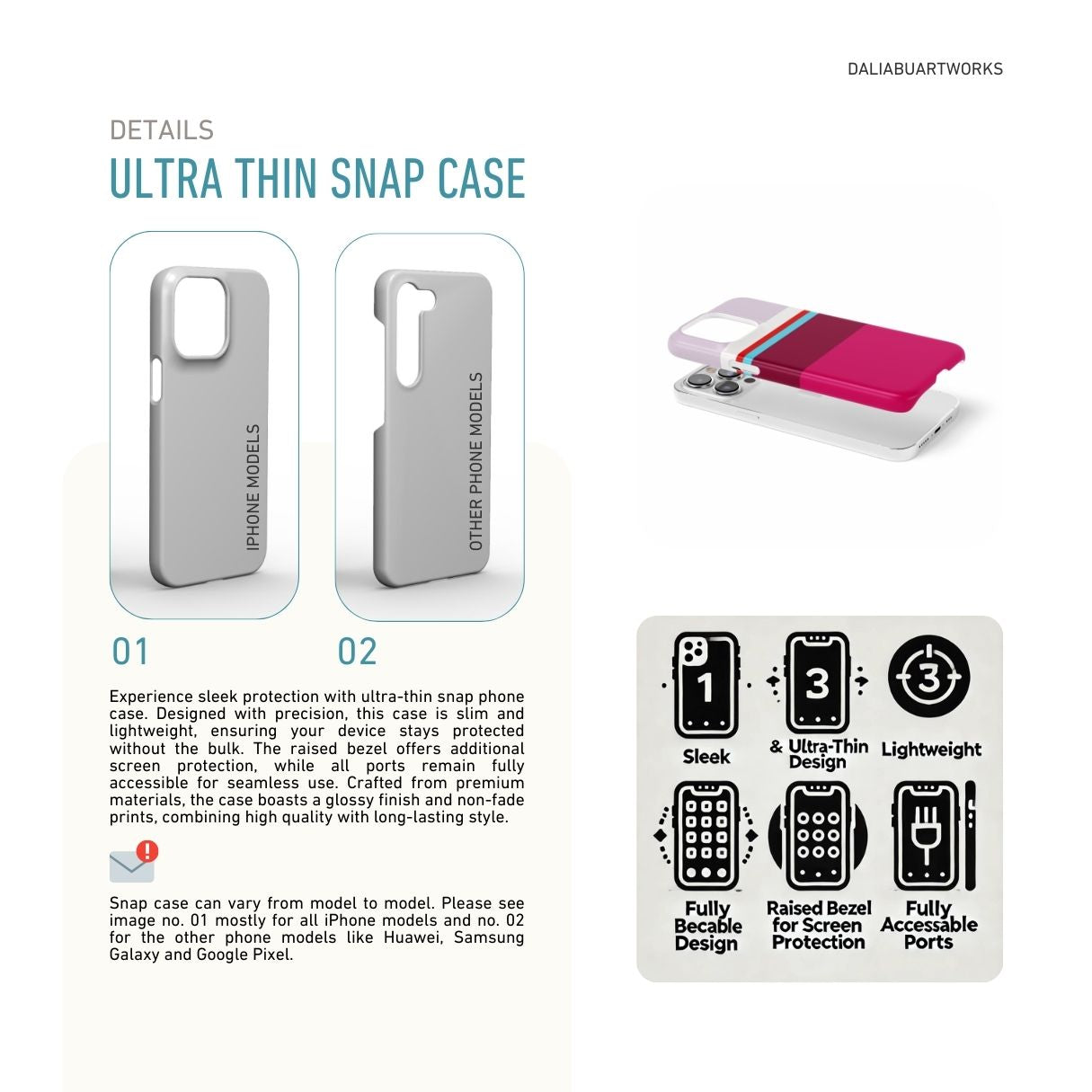 Ultra slim thin snap phone case Color Blocks Fuchsia pattern design with a color blocks, featuring an elegant and expressive aesthetic design. Main colors are lilac, red, passion pink and fuchsia. Description about snug fit phone cover benefits.