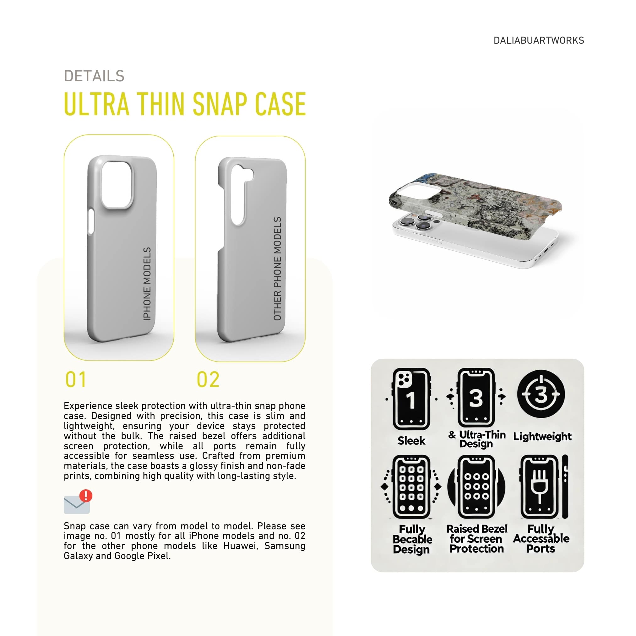 Snap phone case front view; full moon 1 pattern, marble pattern; moon surface imagination. Description about ultra thin snug fit phone case features.