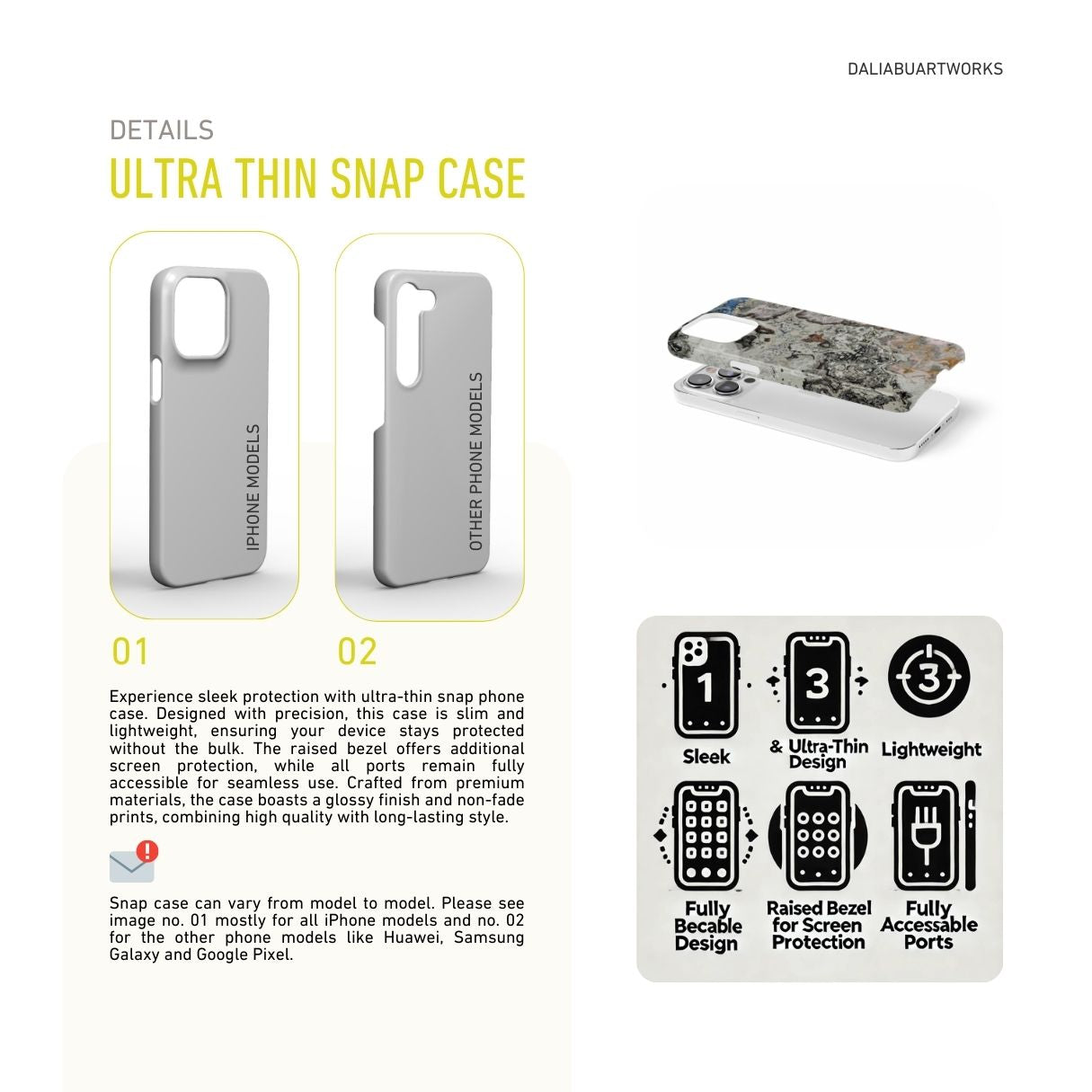 Snap phone case front view; Full Moon pattern, marble pattern; moon surface imagination. Description about ultra thin snug fit phone case features.