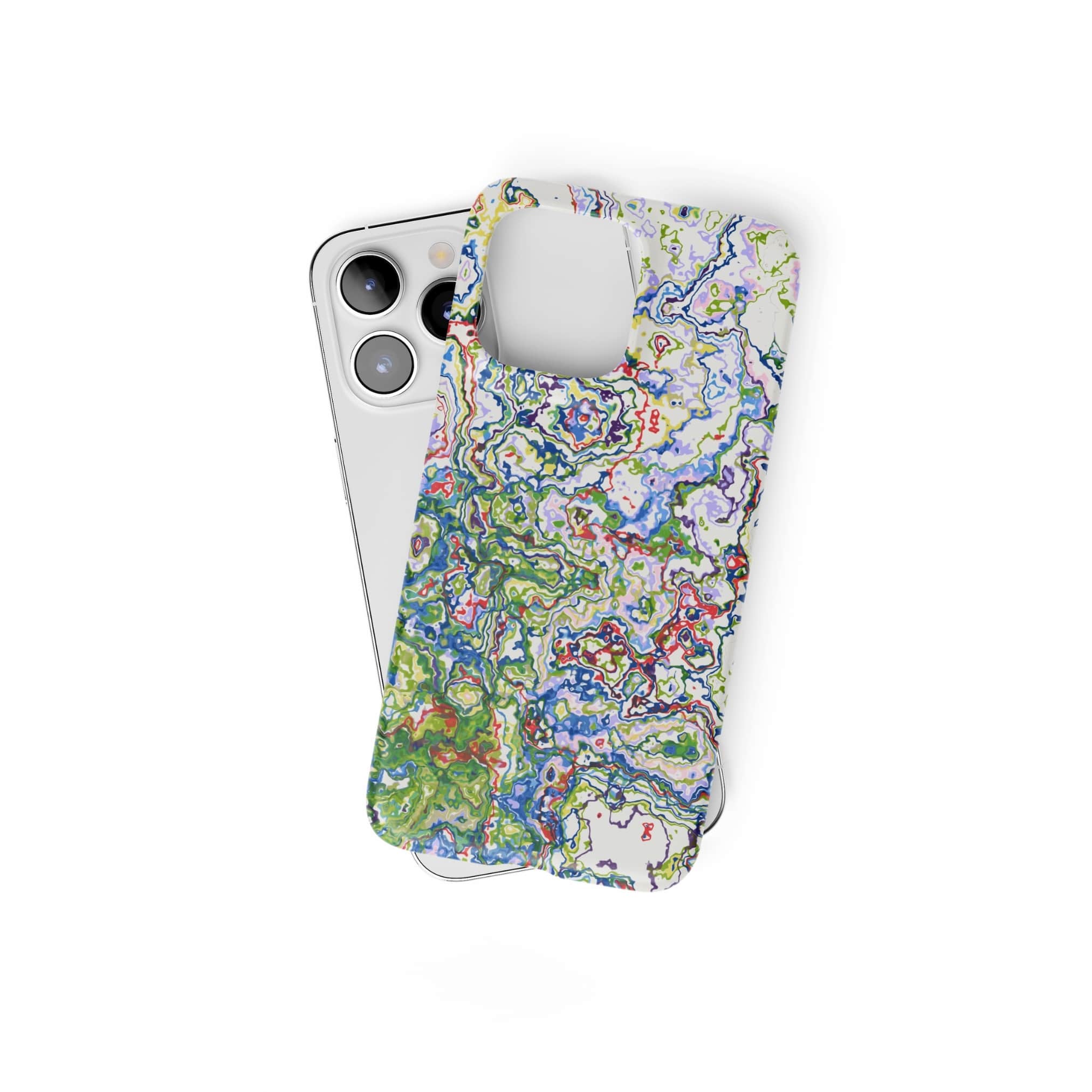 Ultra thin snap case front view; Inside My Brain 2 pattern, artistic, abstract marble pattern. Blue, green and red color combination. Bold expressive aesthetic design. Colorful and interior fit. Elegant.