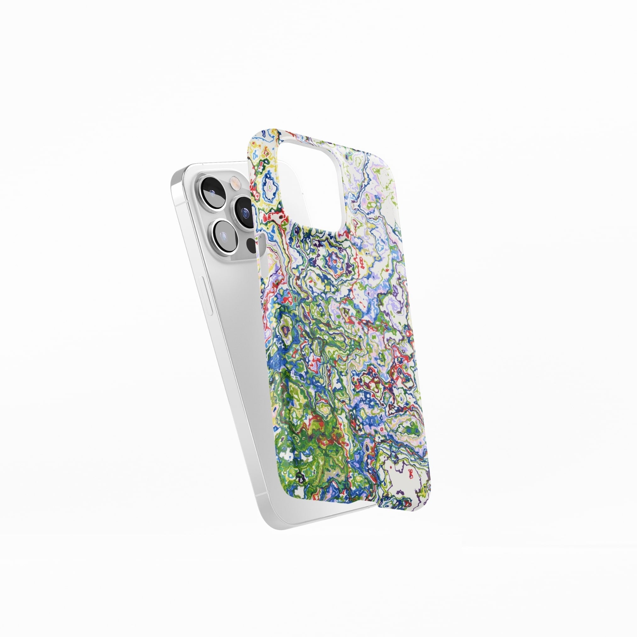 Ultra thin snap case side view; Inside My Brain 2 pattern, artistic, abstract marble pattern. Blue, green and red color combination.