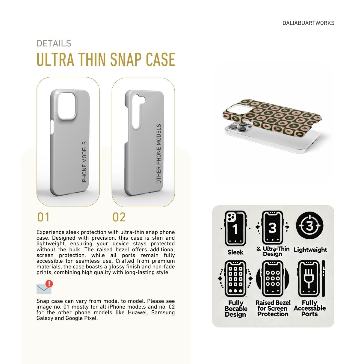 Ultra thin snap snug fit phone case LovDot Vintage Rose pattern design with a dynamic geometric symmetry in heart and dot style, featuring an elegant and expressive aesthetic design. Main colors are vintage pink and green. Benefits about snap phone cover.