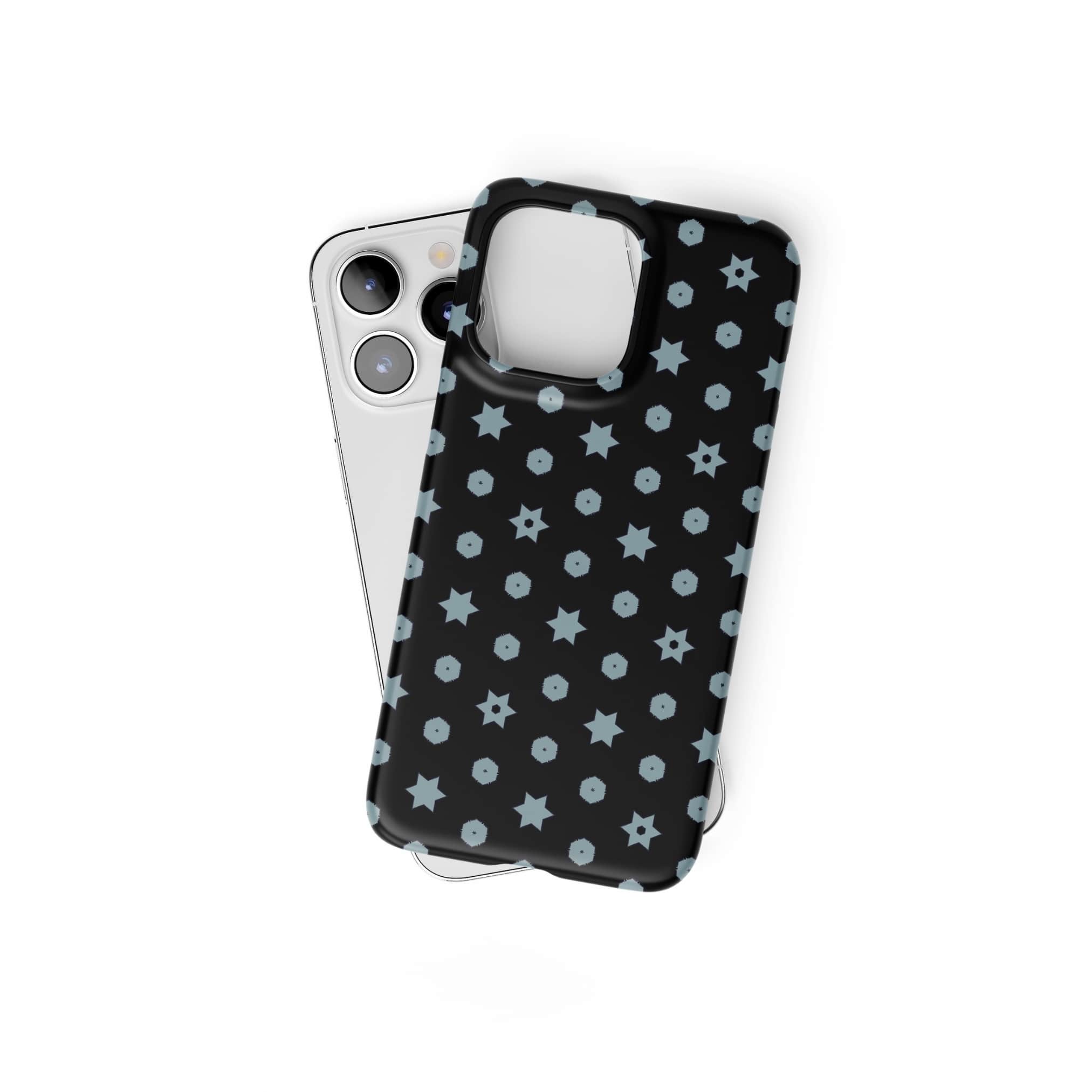 Snap phone case front view; midnight stars 1 pattern, ornamental pattern; kaleidoscope pattern imagination. Bold expressive aesthetic design. Colorful and interior fit. Elegant.