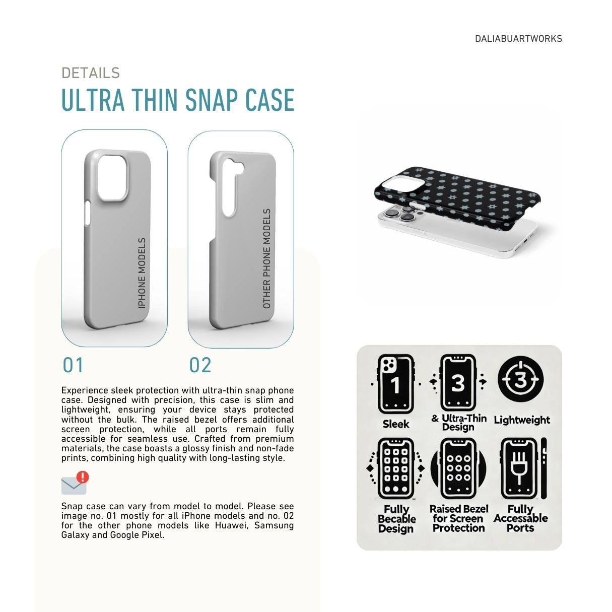 Snap phone case front view; Midnight Stars pattern, ornamental pattern; kaleidoscope pattern imagination. Details about snap phone case features.