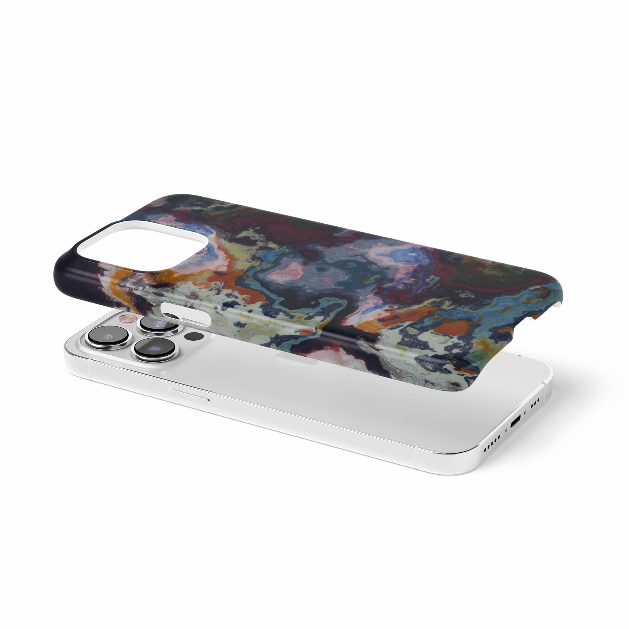 Ultra thin snap phone case extend view; Molten Berries 1 pattern, artistic, abstract marble pattern. Deep. purple color.