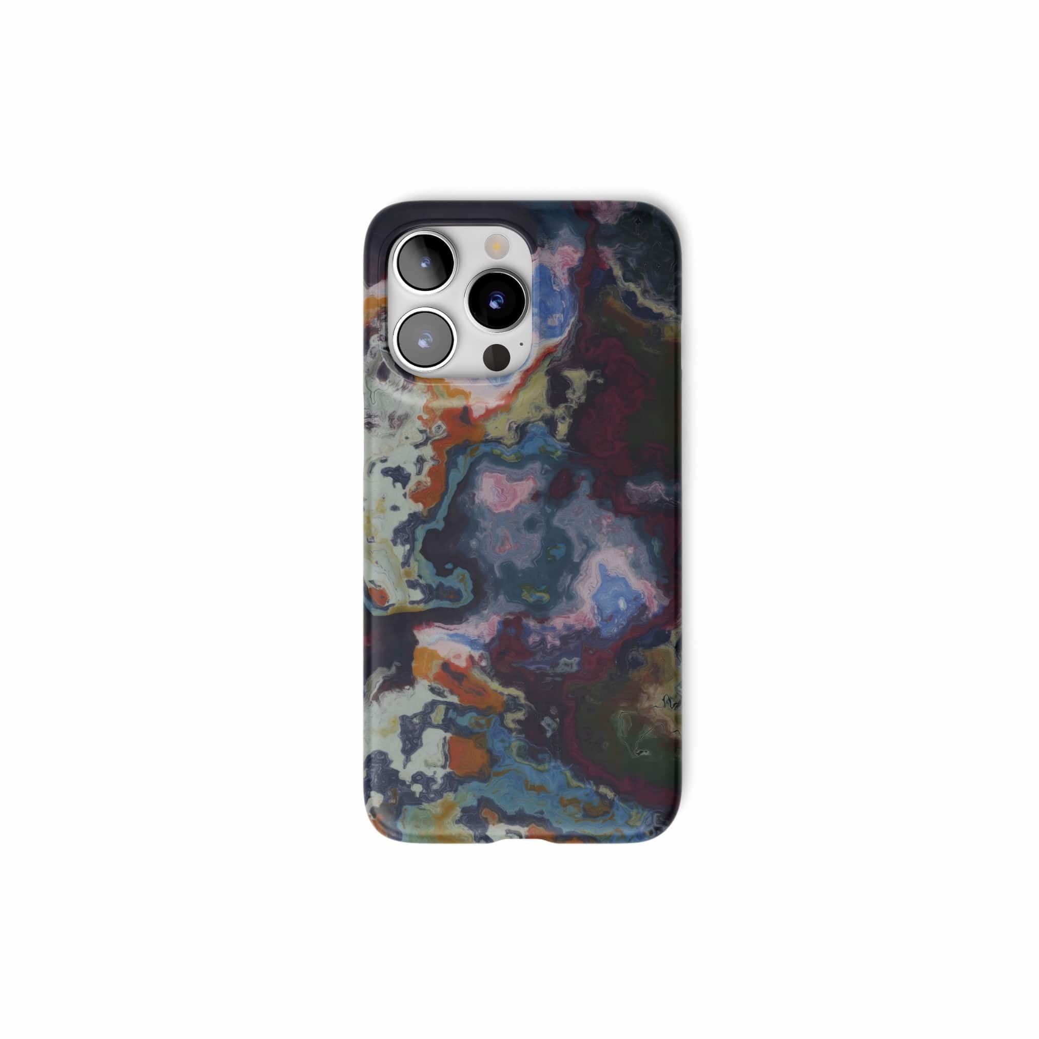 Ultra thin snap phone case front view; Molten Berries 1 pattern, artistic, abstract marble pattern. Deep. purple color.