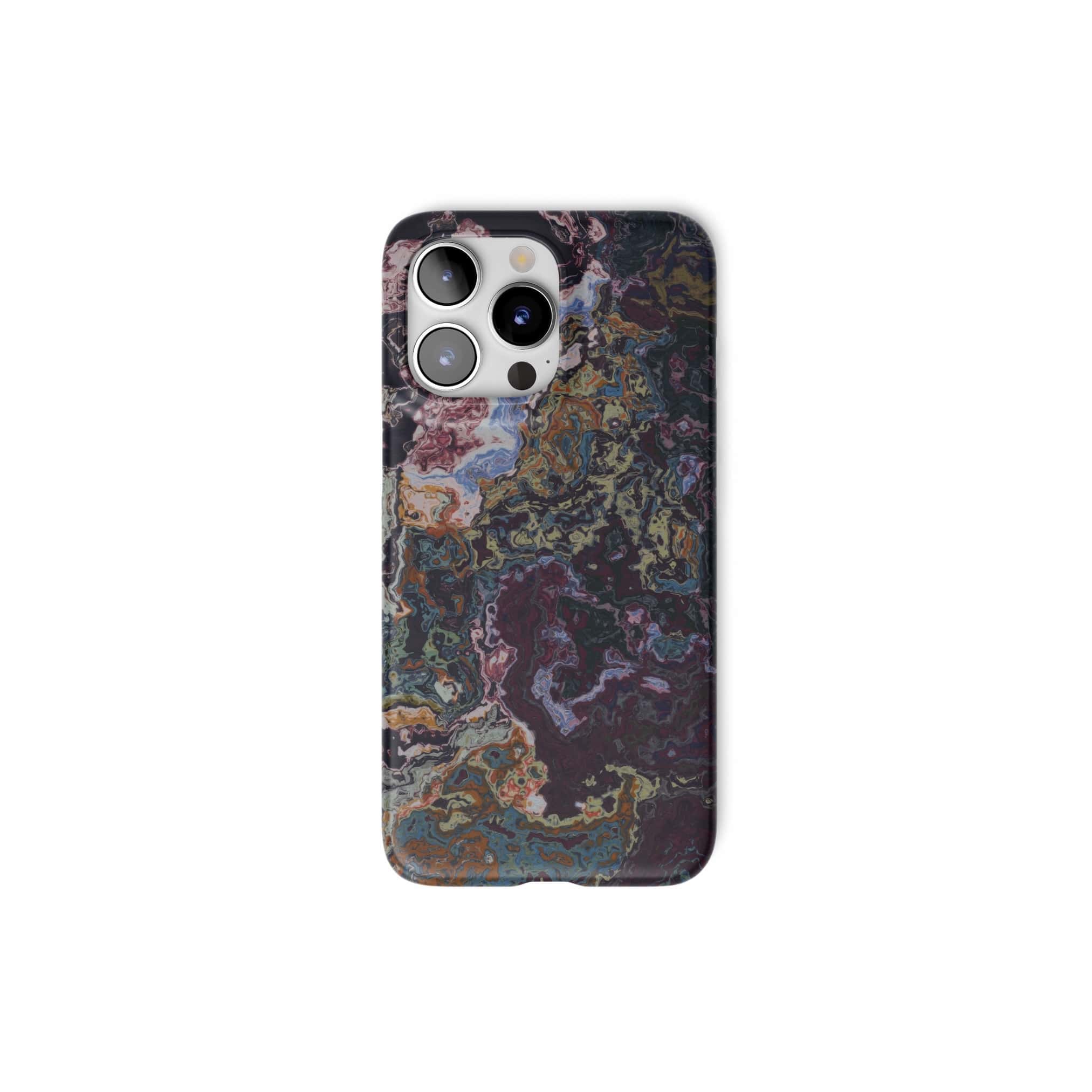 Ultra thin snap phone case front view; Molten Berries 2 pattern, artistic, abstract marble pattern. Deep. purple color.