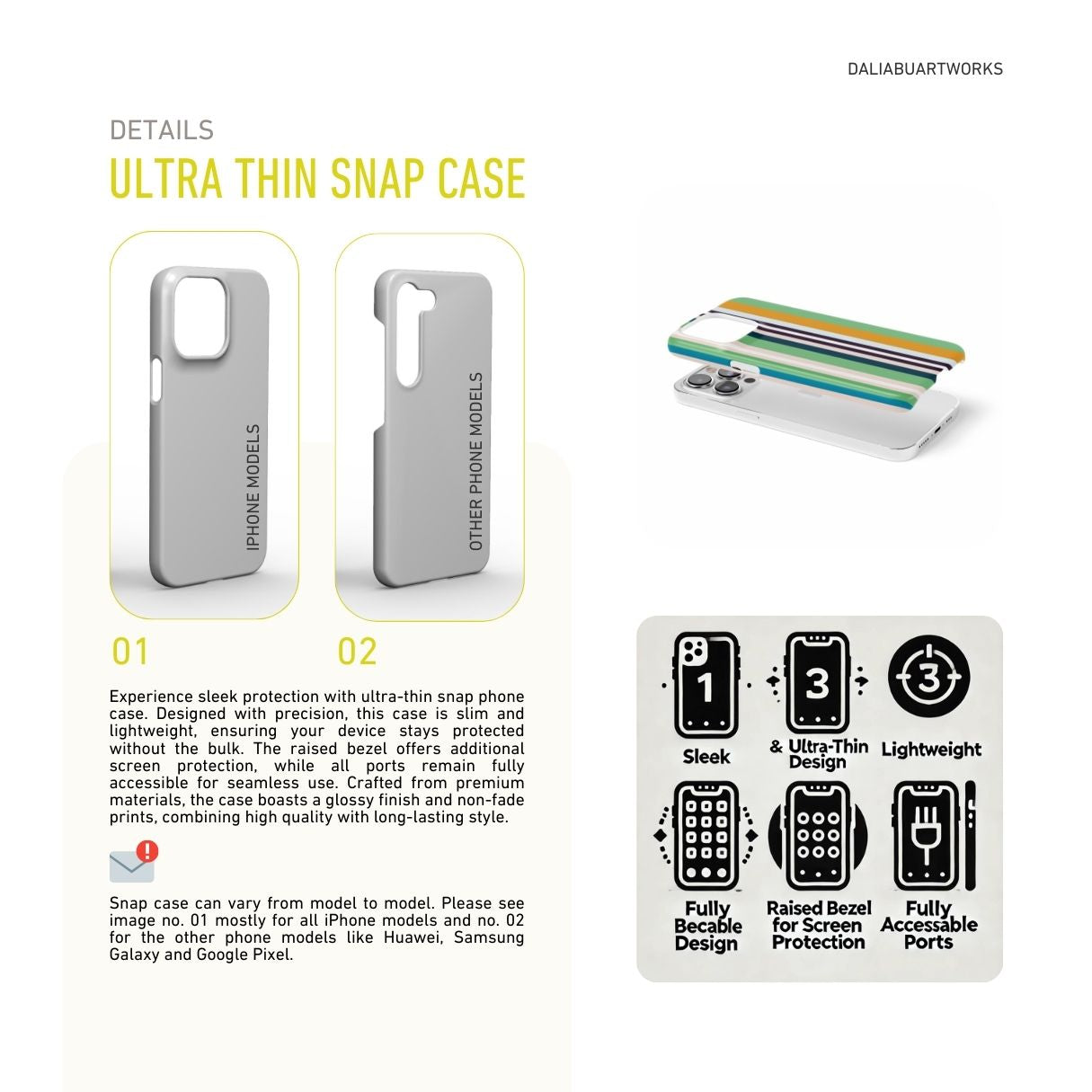 Ultra thin snap phone case Parallel Flow Mint pattern with tiny color stripes, featuring an elegant and expressive aesthetic design. Main colors are minty sage, powder pink, navy blue, orange. benefits about snug ft cover.