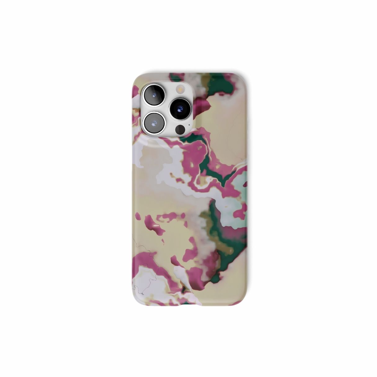Ultra thin snap phone case front view; Sandscape Dream pattern, artistic, abstract marble pattern. Beige and purple color combination.