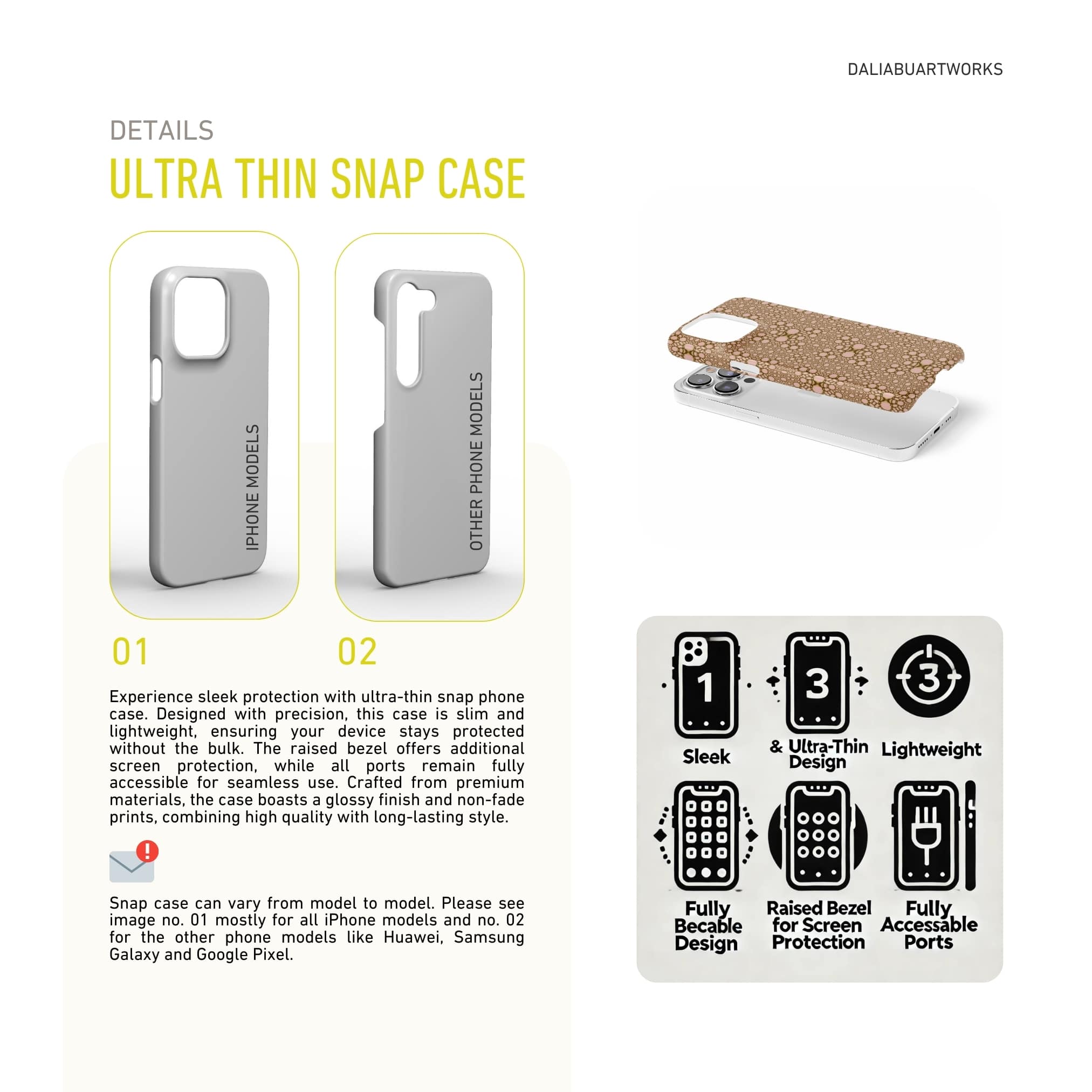 Snap Phone case front view; sweet bubbles pattern, ornamental pattern; kaleidoscope pattern imagination. description about ultra thin snug fit phone cover features.