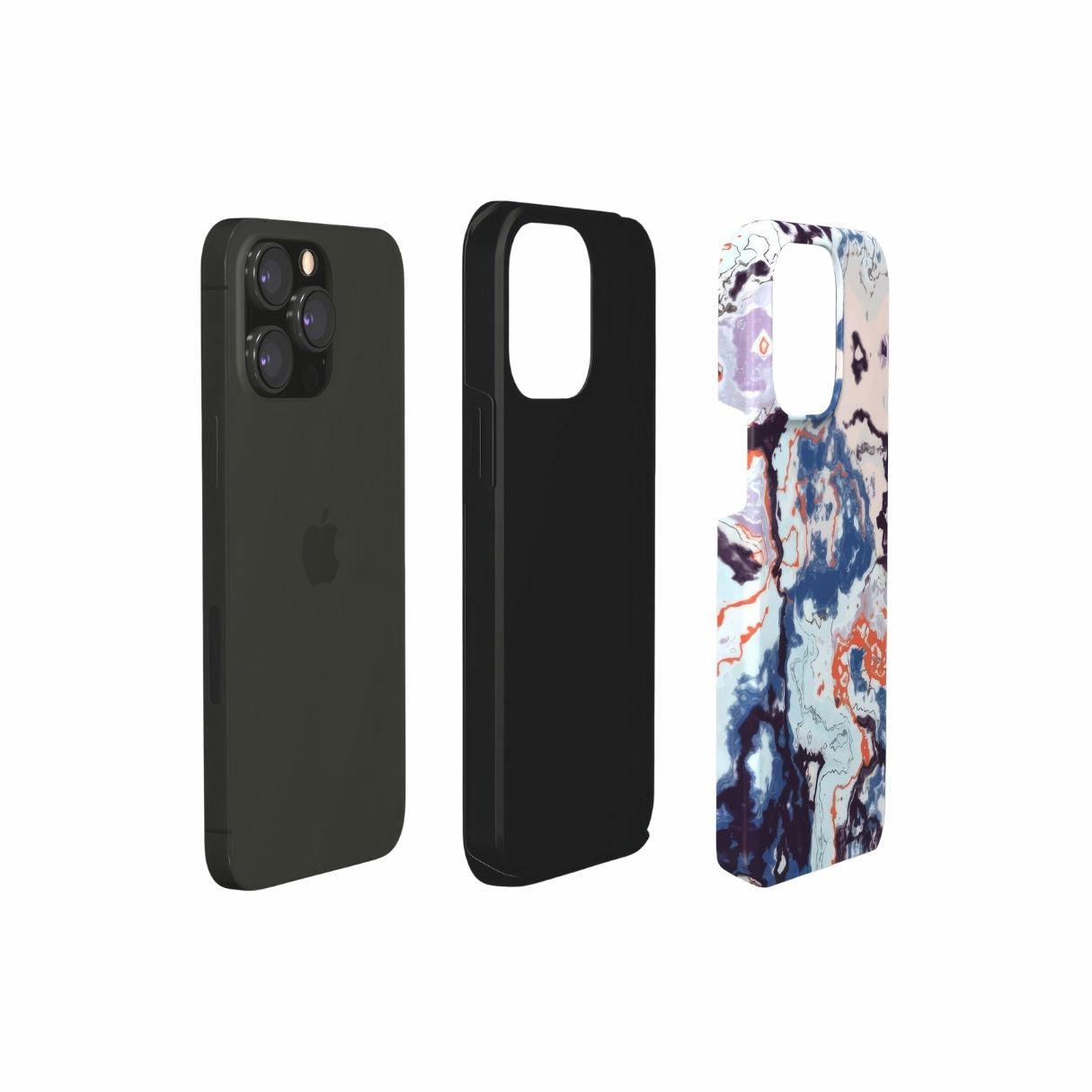 Tough MagSafe phone case extend view; Blue Marble Veins pattern, artistic, abstract marble pattern. Blue and beige color combination. Bold expressive aesthetic design. Colorful and interior fit. Elegant.