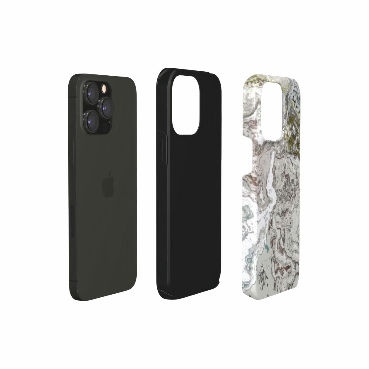 Tough phone case extend view; Classic White Marble pattern, artistic, abstract marble pattern. White and grey color combination. Bold expressive aesthetic design. Colorful and interior fit. Elegant.