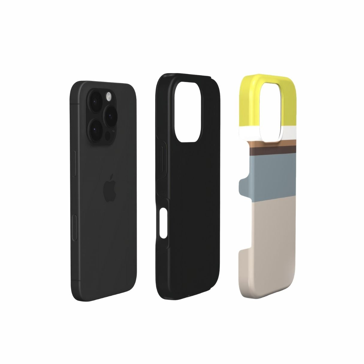 Tough phone case Color Blocks Grey pattern design with a color blocks, featuring an elegant and expressive aesthetic design. Main colors are caramel, chocolate brown, yellow and gray. Extend view.