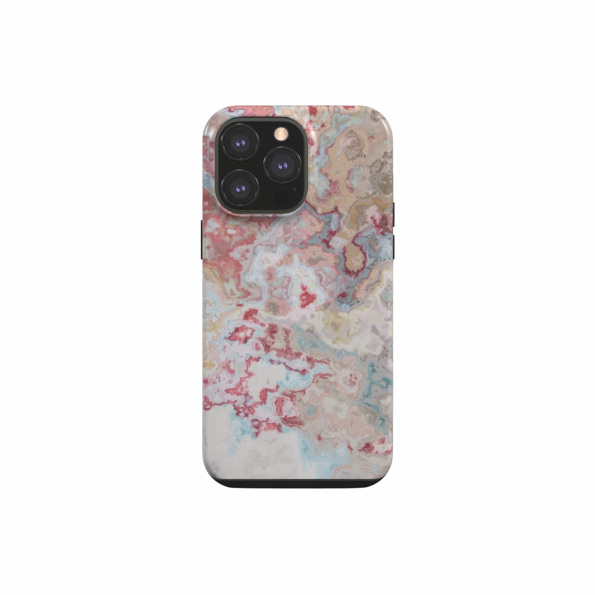 Tough phone case front view; Divine Blue 1 pattern, artistic, abstract marble pattern. Pink and blue color combination. Bold expressive aesthetic design. Colorful and interior fit. Elegant.