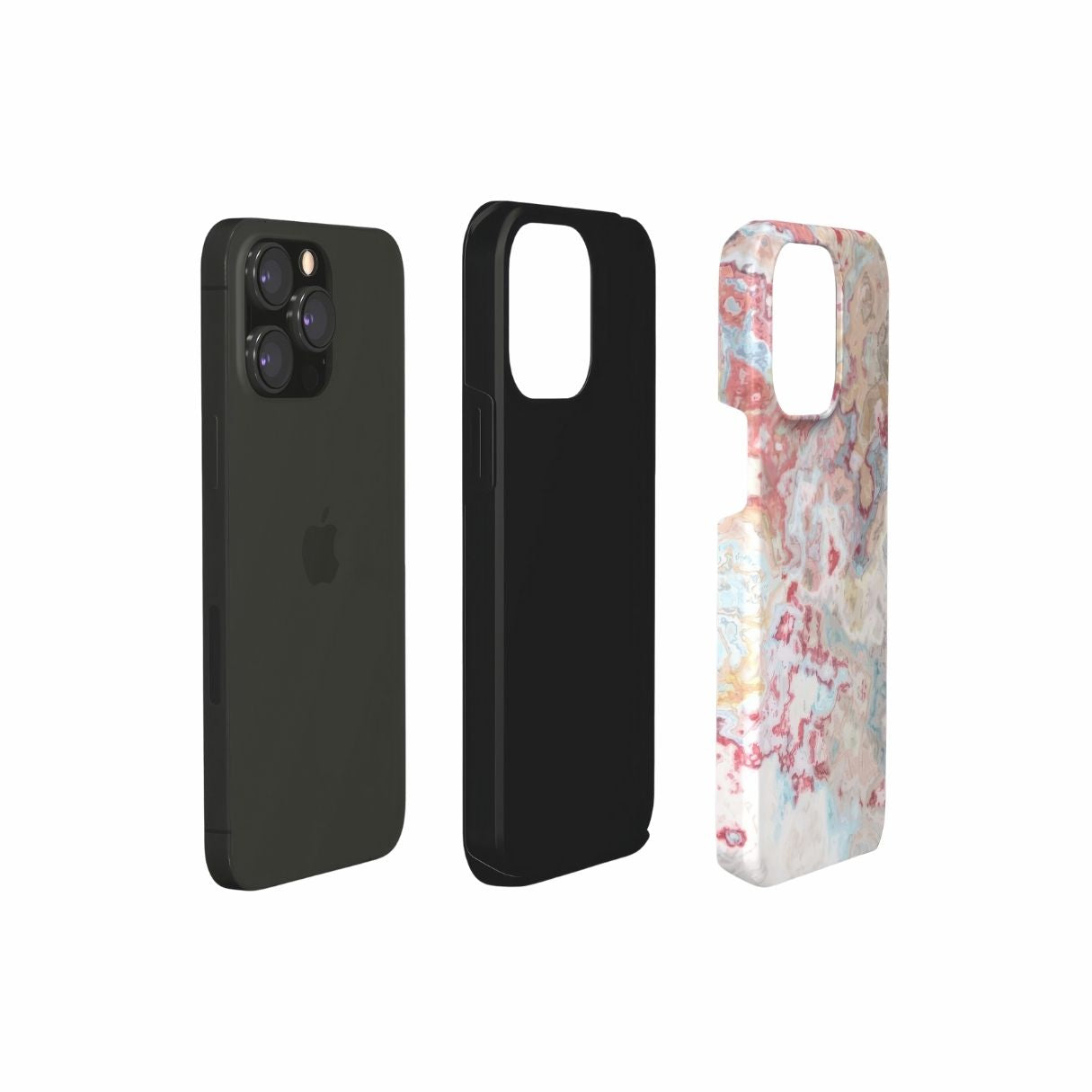 Tough phone case extend view; Divine Blue pattern, artistic, abstract marble pattern. Pink and blue color combination. Bold expressive aesthetic design. Colorful and interior fit. Elegant.