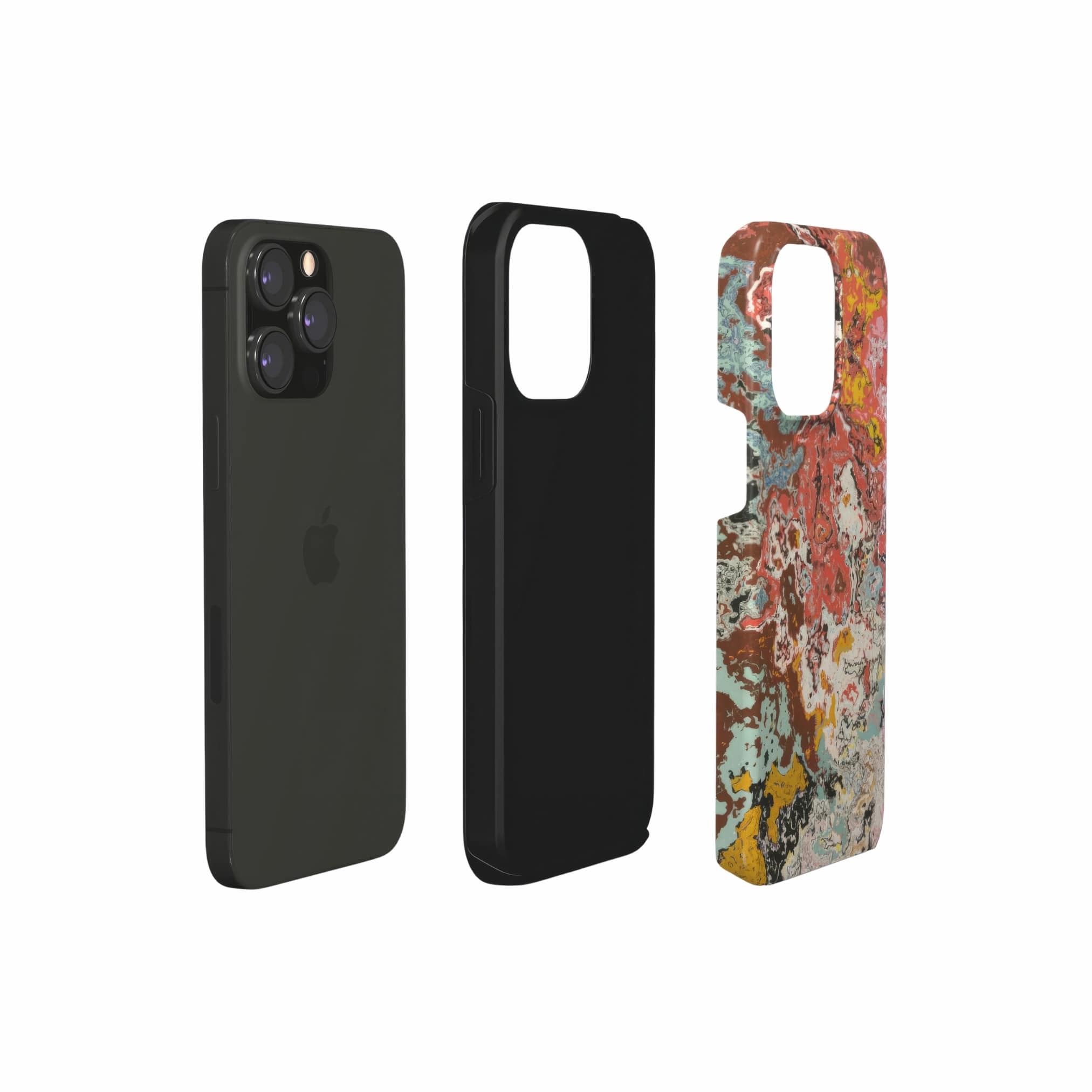 Tough phone case extend view; Earth in Flux pattern, artistic, abstract marble pattern. Blue and brick red color combination.
