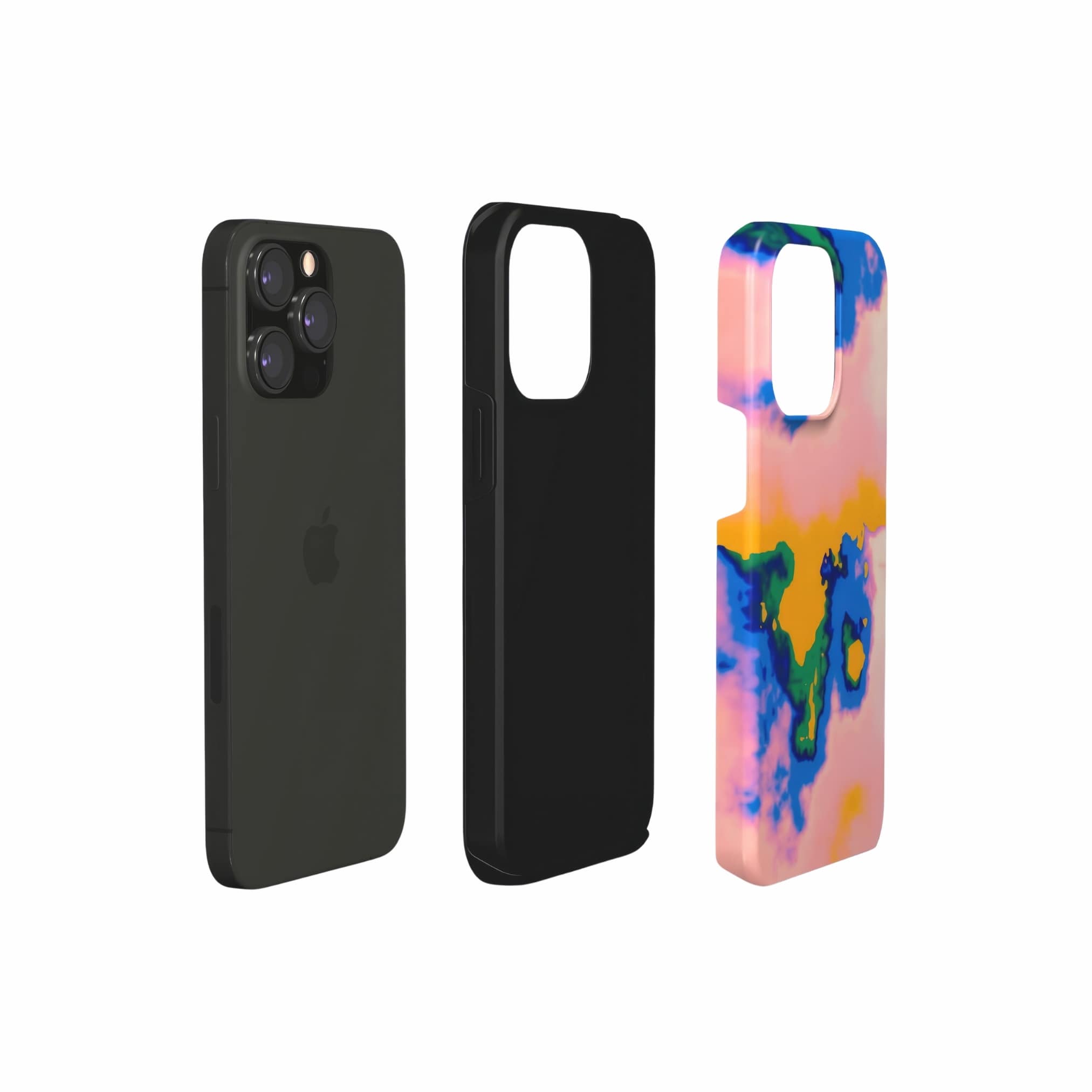 Tough phone case extend view; Electricity pattern, artistic, abstract marble pattern. Blue and orange color combination.