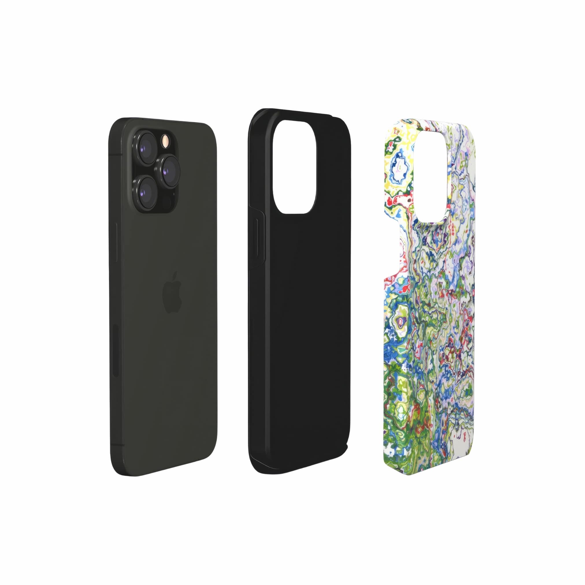Though phone case extend view; Inside My Brain 2 pattern, artistic, abstract marble pattern. Blue, green and red color combination.