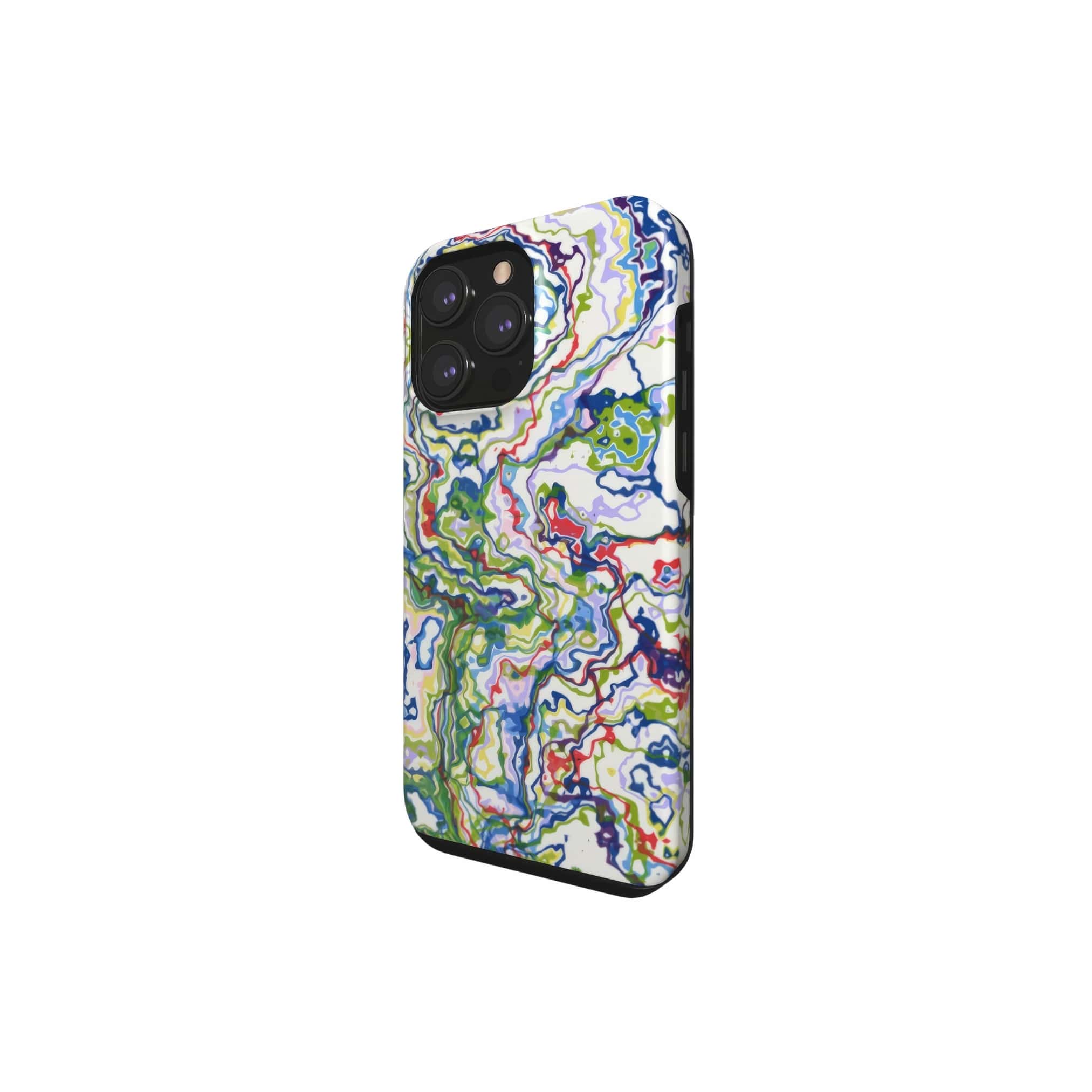 Tough phone case side view; Inside My Brain pattern, artistic, abstract marble pattern. Mix color combination.