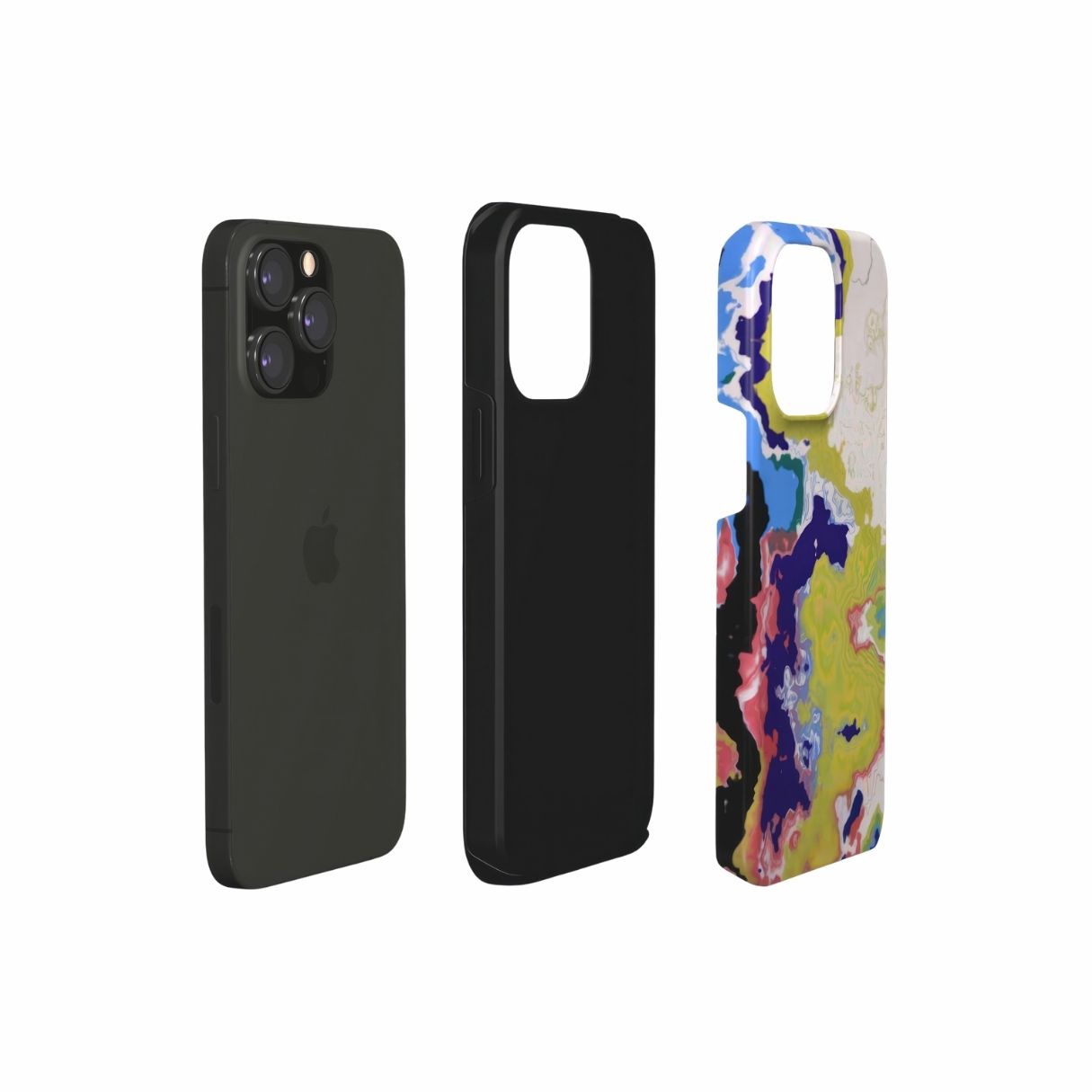 Tough phone case extend view; Jamaica pattern, artistic, abstract marble pattern. Dark blue, yellow and white color combination. Bold expressive aesthetic design. Colorful and interior fit. Elegant.
