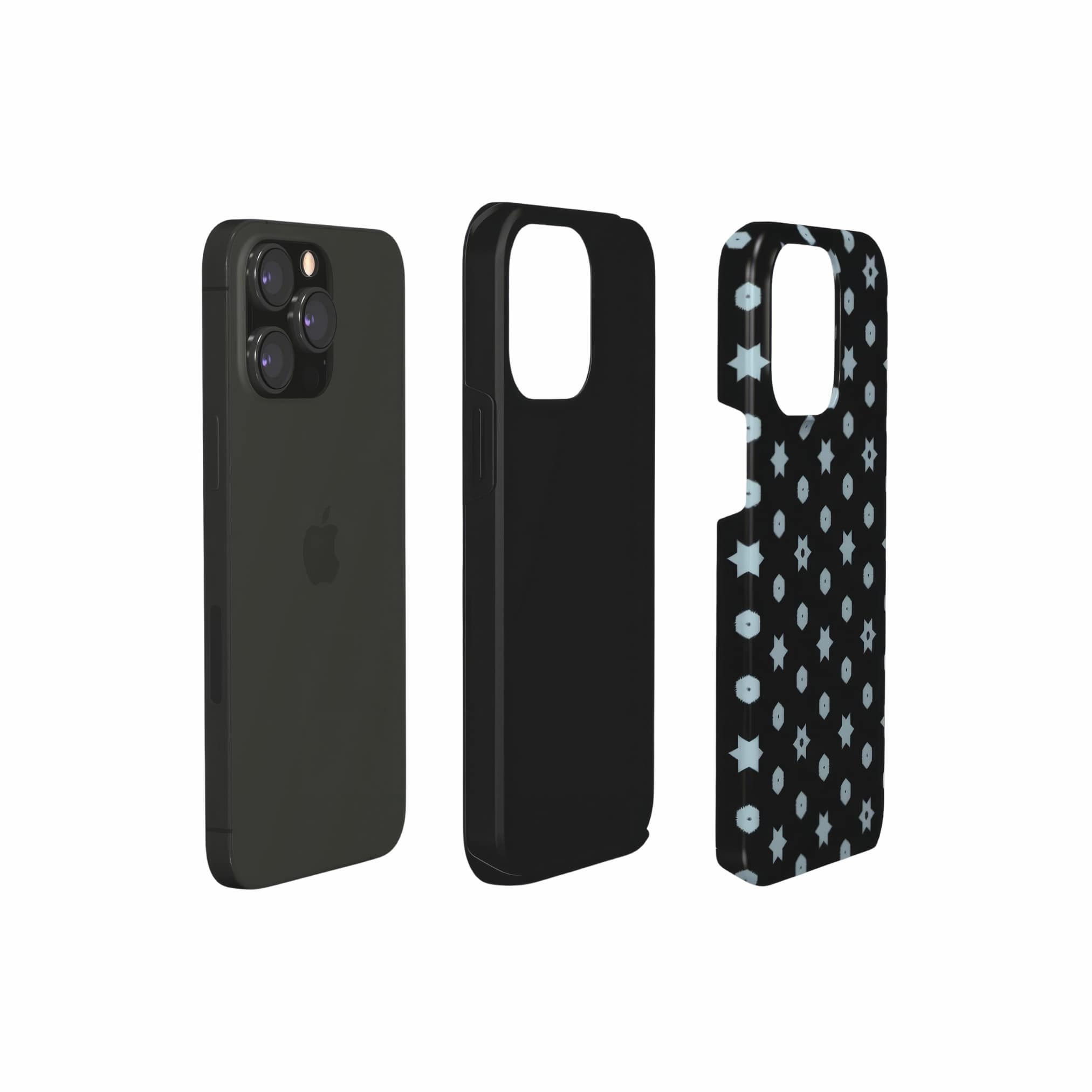 Tough phone case extend view; midnight stars 1 pattern, ornamental pattern; kaleidoscope pattern imagination.
