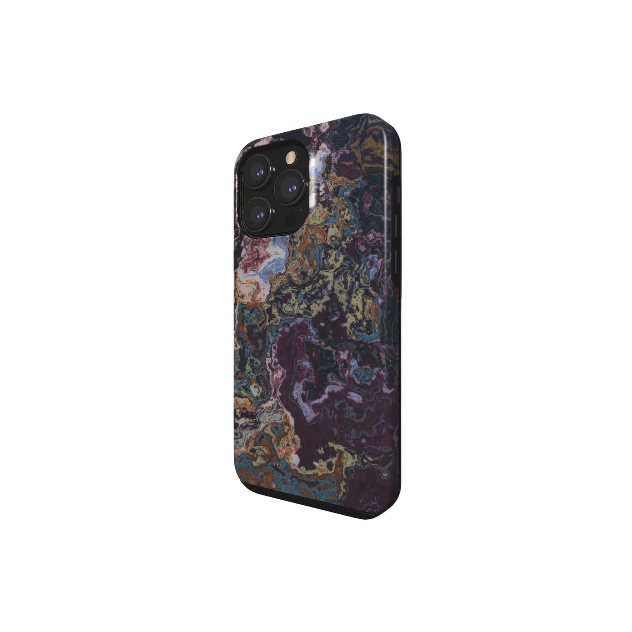 Tough phone case side view; Molten Berries 2 pattern, artistic, abstract marble pattern. Deep. purple color.