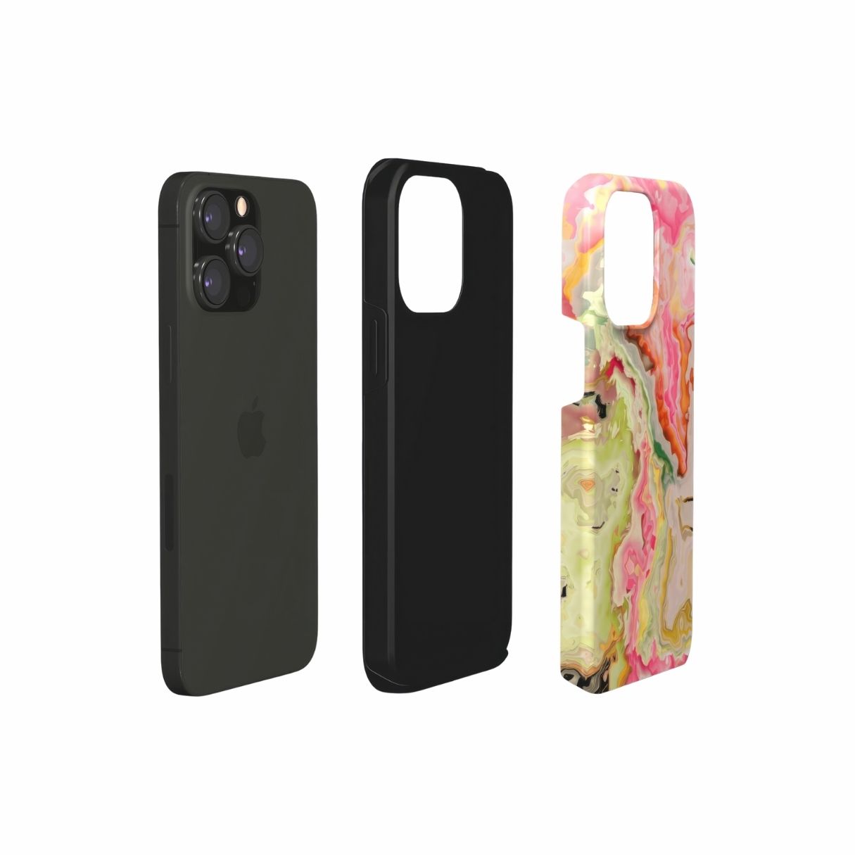 Tough phone case extend view; Neon Pink Light pattern, artistic, abstract marble pattern. Light pink and green color combination.