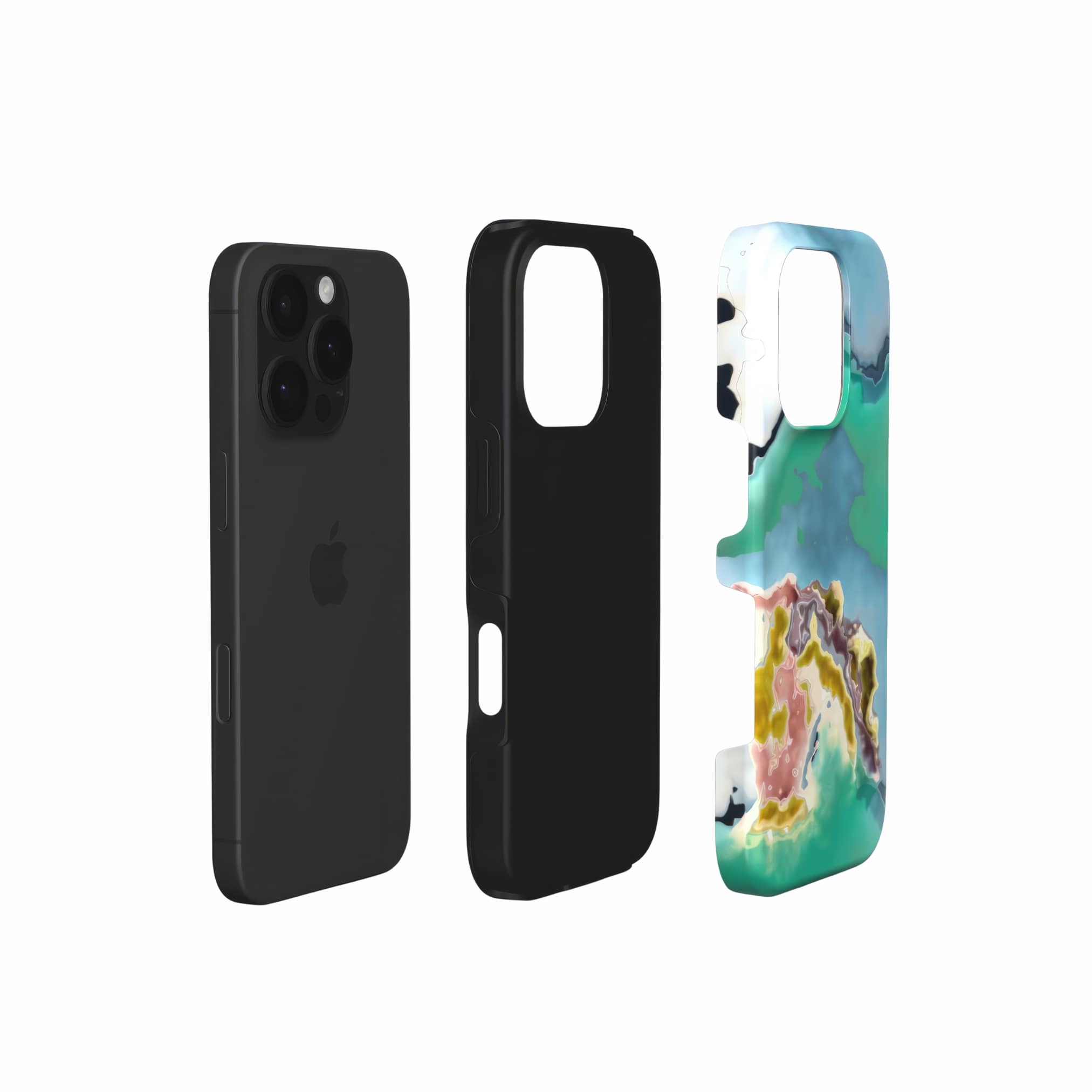 Tough phone case with a bold vivid pattern Oceans Breath 1 in marble abstract and artistic style, featuring an elegant and expressive aesthetic design. Main colors are blue and green. Extend view.