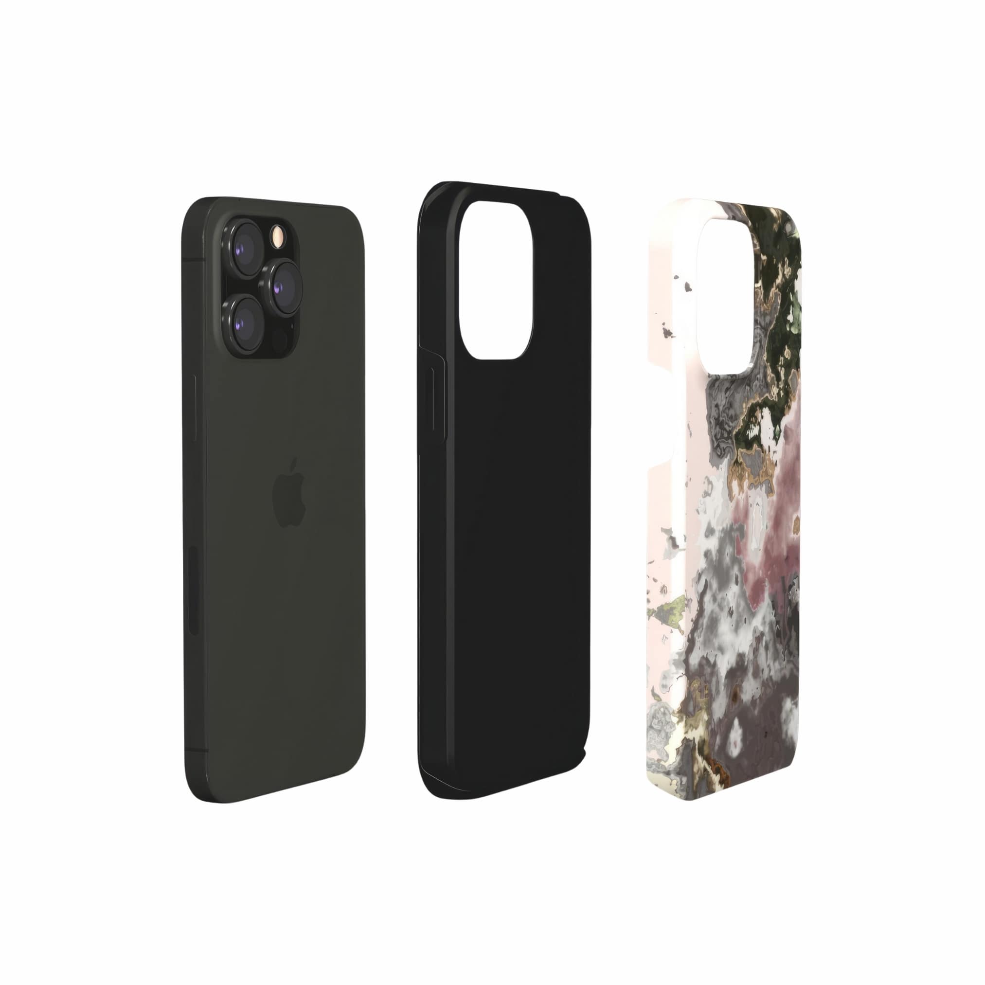 Tough phone case extend view; Pink Moss 1 pattern, artistic, abstract marble pattern. Pink and grey color combination.