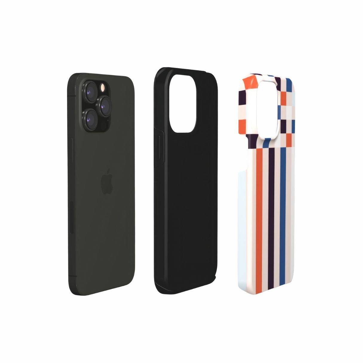 Tough phone case Pixel Grid Blue pattern design with a bold color blocks in pixel and stripes modern style, featuring an elegant and expressive aesthetic design. Main colors are pink, navy, orange red and light sky blue. Extend view.