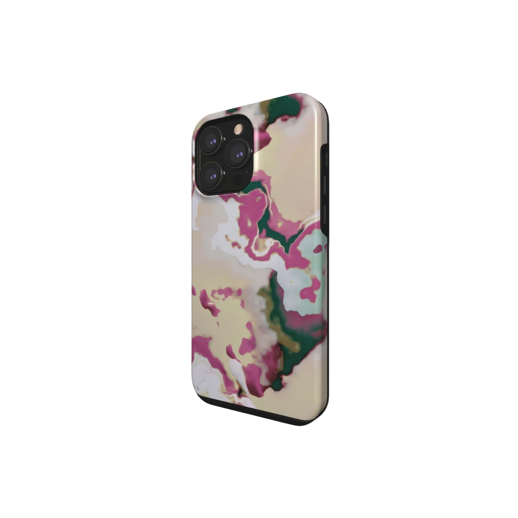 Tough phone case side view; Sandscape dream 1 pattern, artistic, abstract marble pattern. Beige and purple color combination.