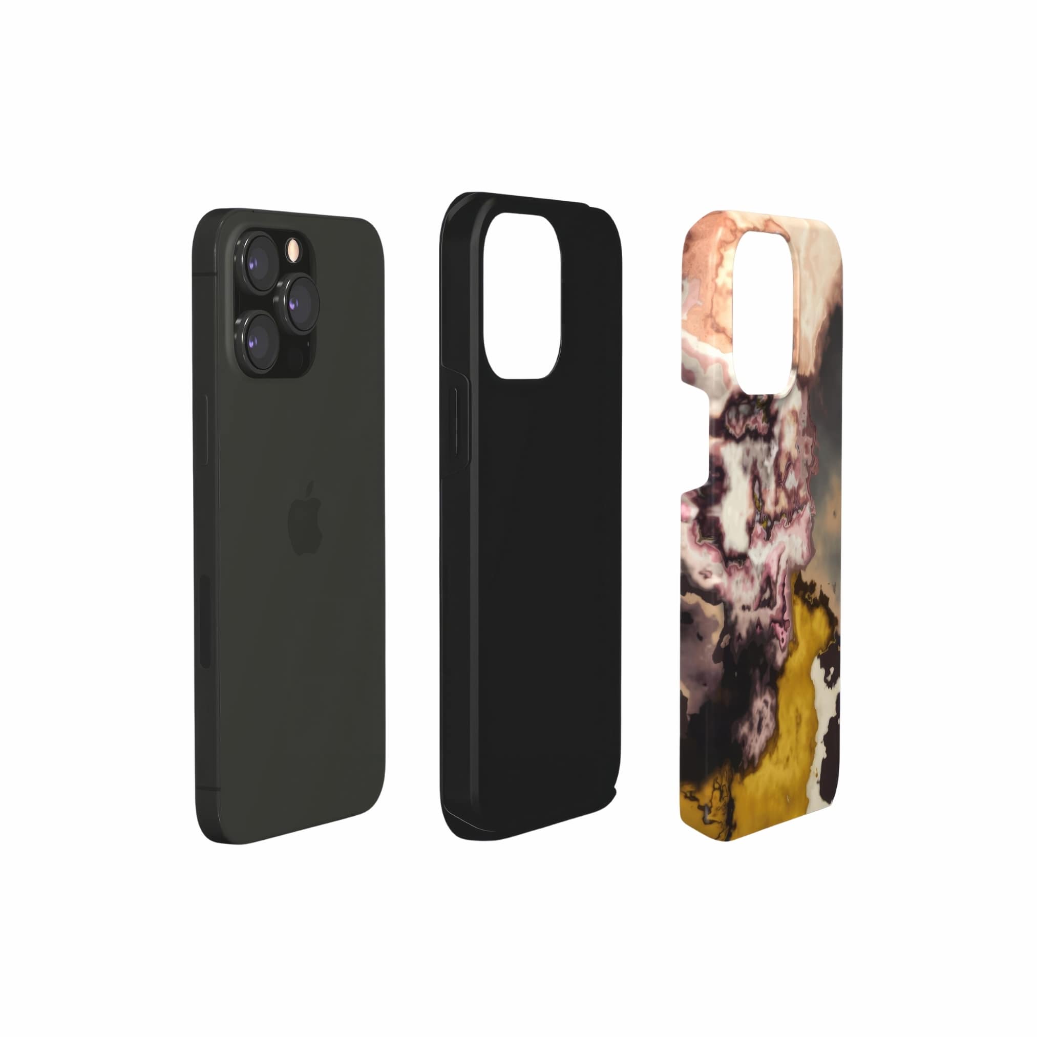 Tough phone case extend view; storm 1 pattern, artistic, abstract marble pattern. Yellow and beige color combination.