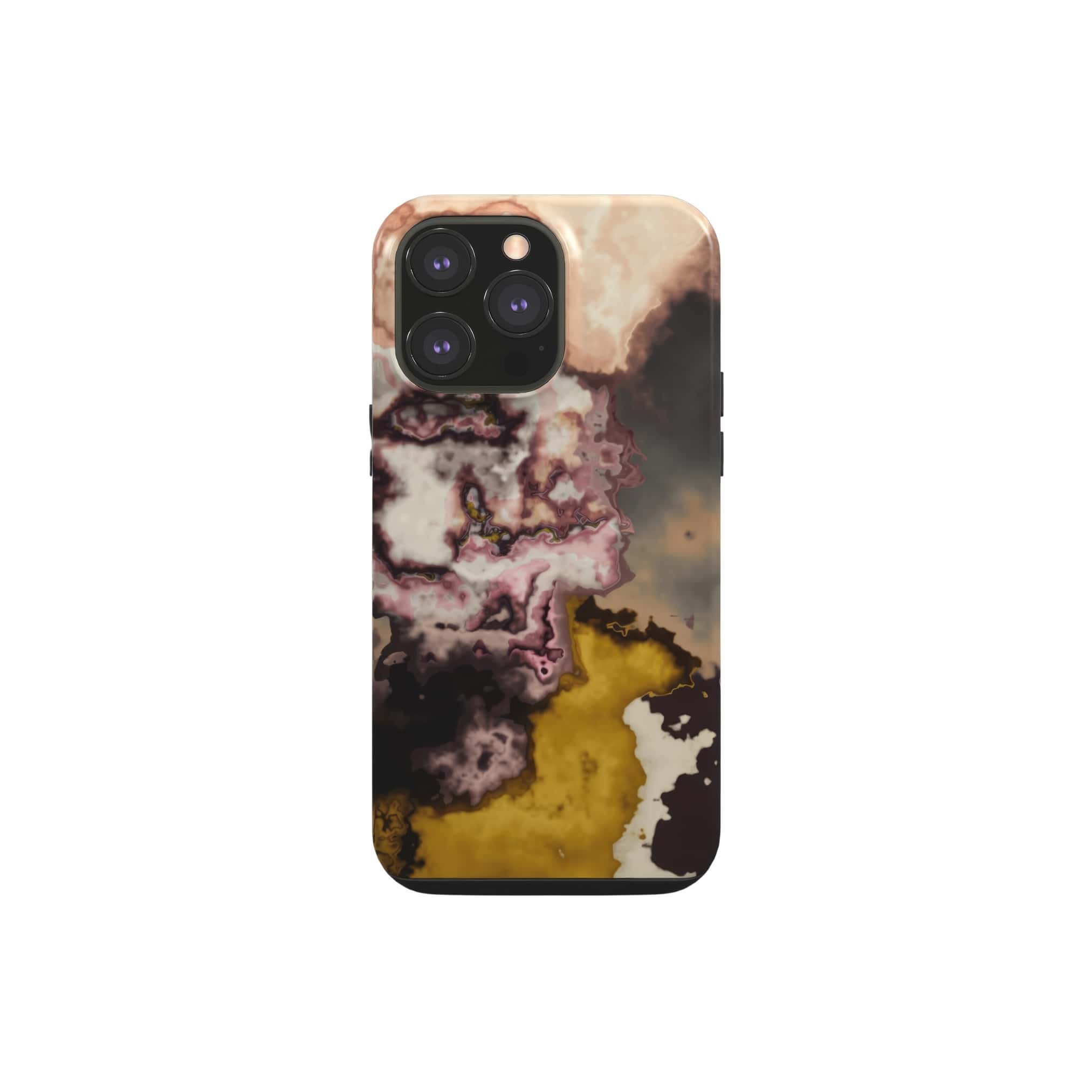 Tough phone case front view; storm 1 pattern, artistic, abstract marble pattern. Yellow and beige color combination. Bold expressive aesthetic design. Colorful and interior fit. Elegant.