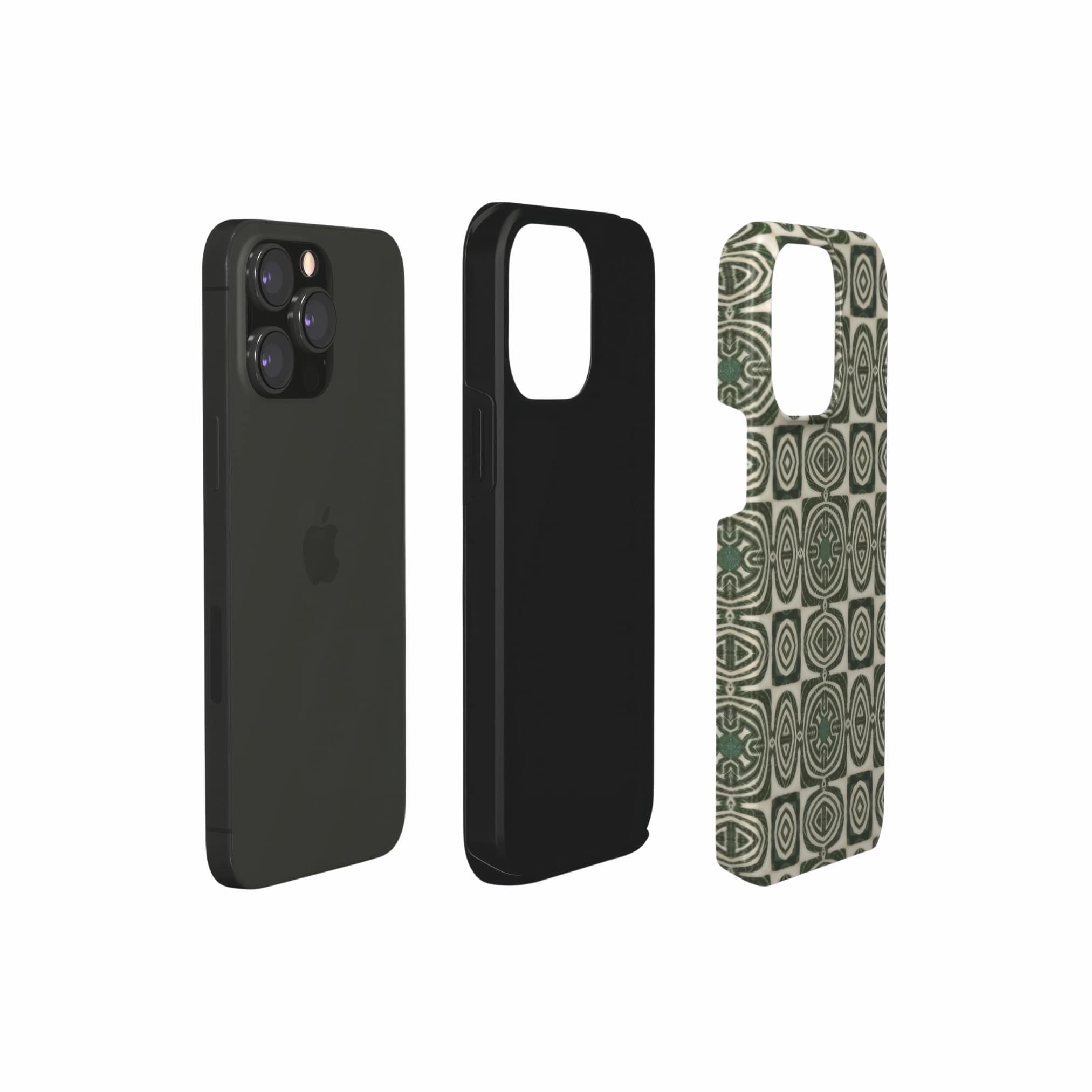 Tough case extend view; wooden snake 2 pattern, ornamental pattern; kaleidoscope pattern imagination. Green color.