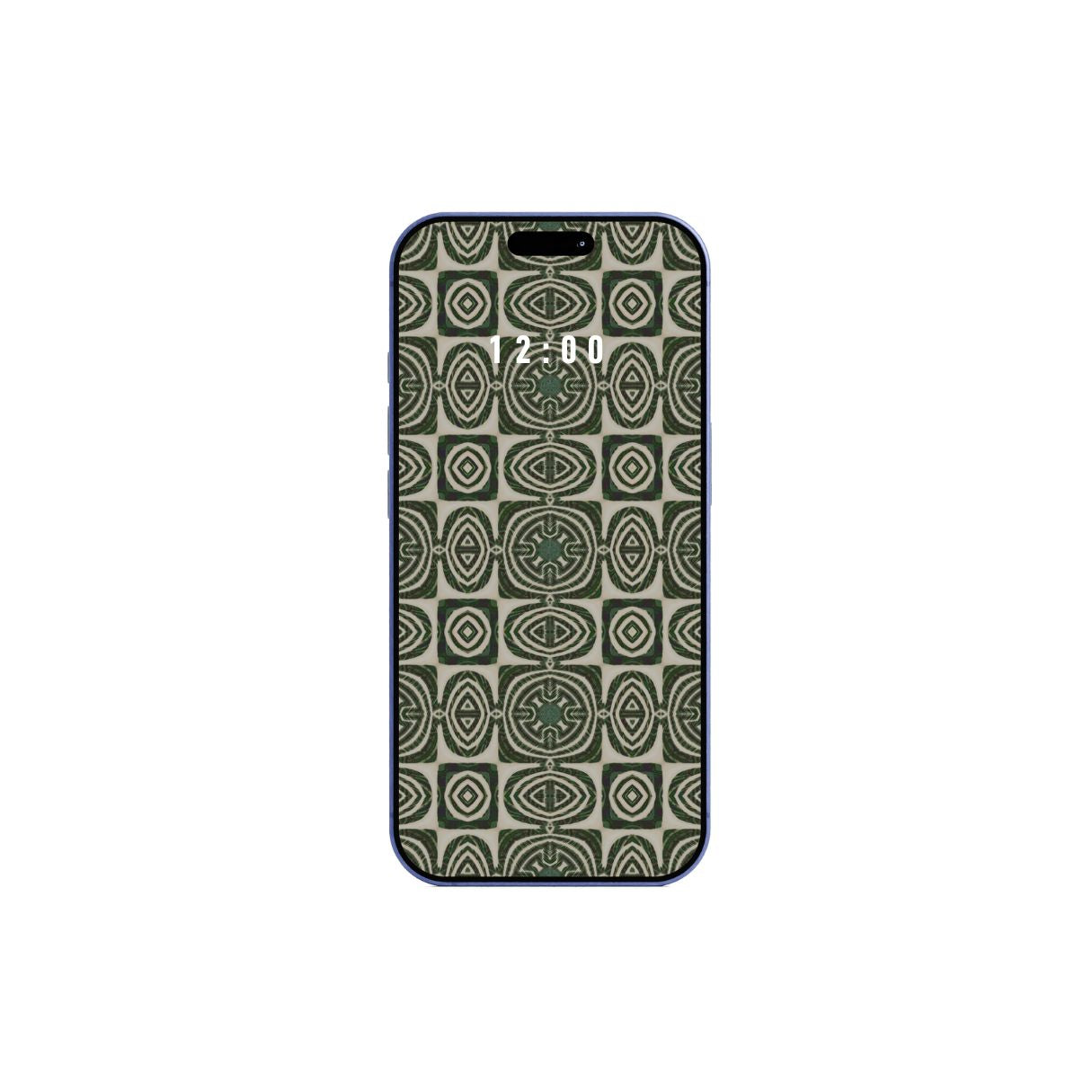 Phone with ornamental wooden snake pattern wallpaper on a white background. Instant download.