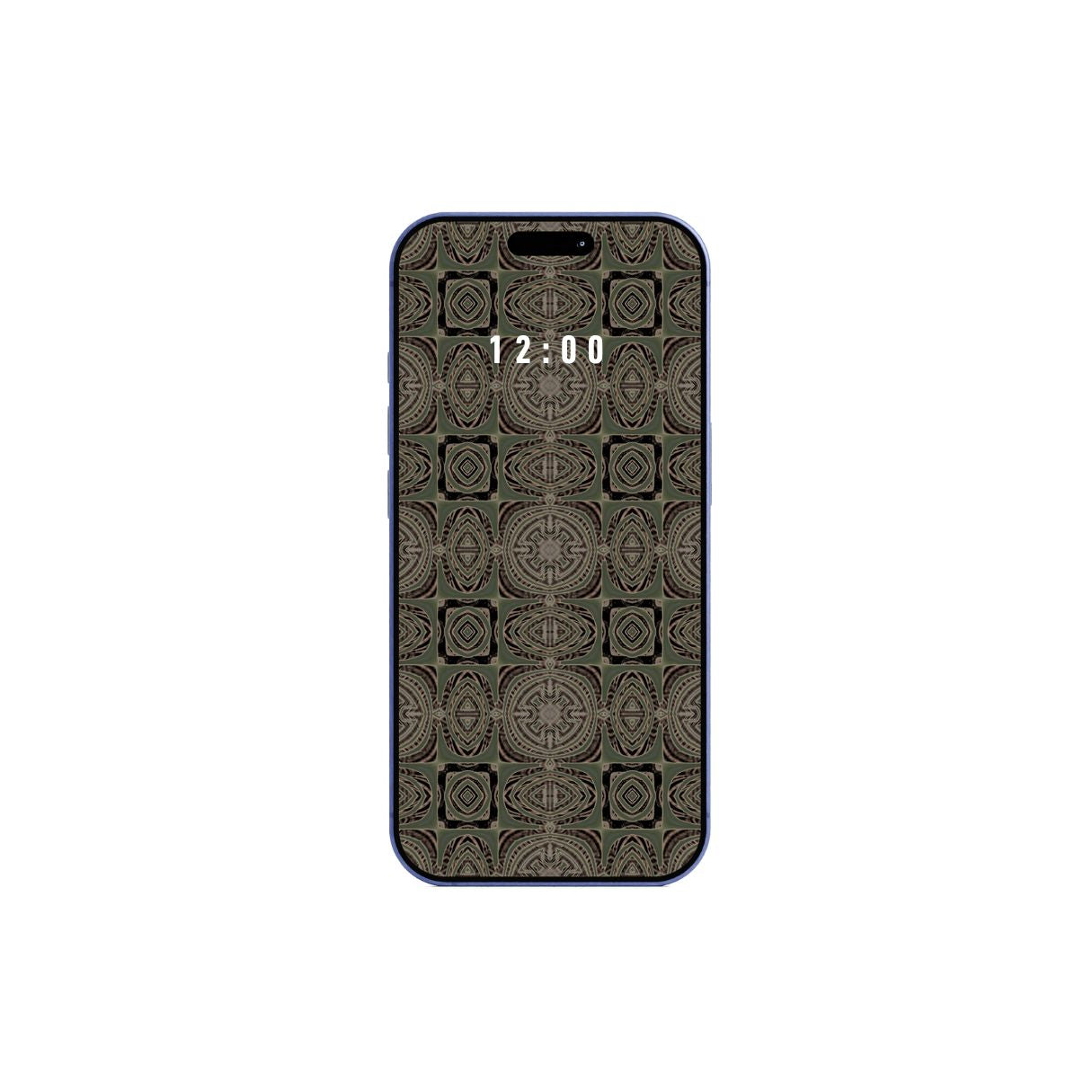 Phone with ornamental wooden snake pattern wallpaper on a white background. Instant download.