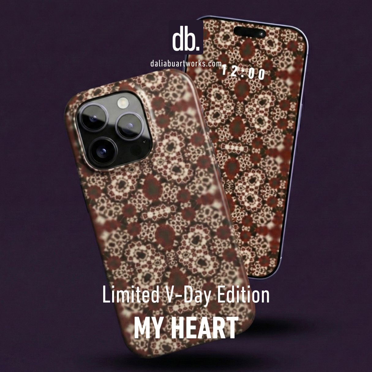 Limited Valentine's Day Edition design -  My Heart collection. Ornamental shape of heart in butterfly mode. Main color deep wine red.