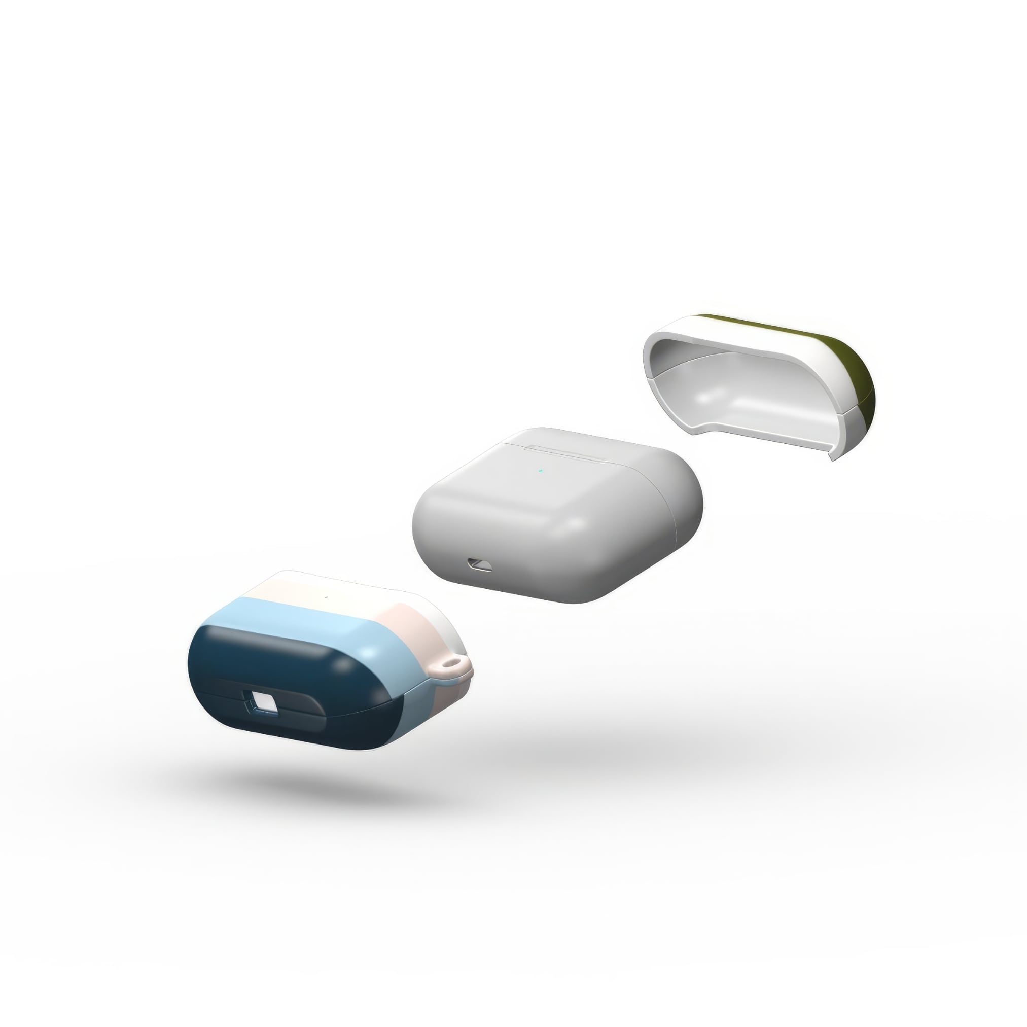 AirPods Pro hard shell ultra thin tough case Color Blocks 1 pattern design with a color blocks, featuring an elegant and expressive aesthetic design. Main colors are khaki, navy blue, deep marine, light blue and pink. Extend view.