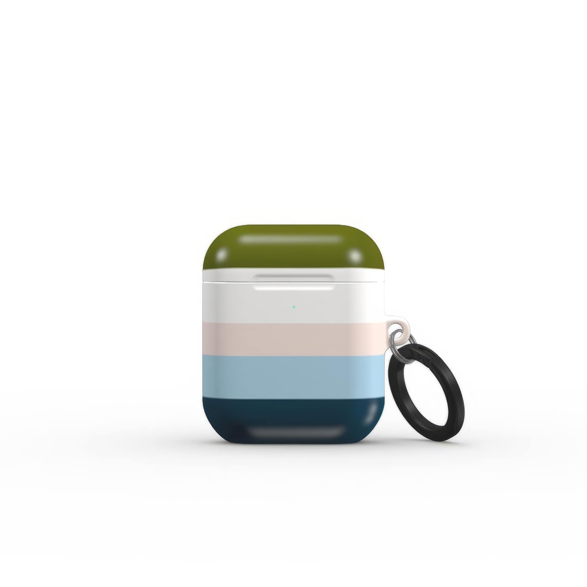 AirPods 1 and 2 hard shell ultra thin tough case Color Blocks 1 pattern design with a color blocks, featuring an elegant and expressive aesthetic design. Main colors are khaki, navy blue, deep marine, light blue and pink. Front closed view.