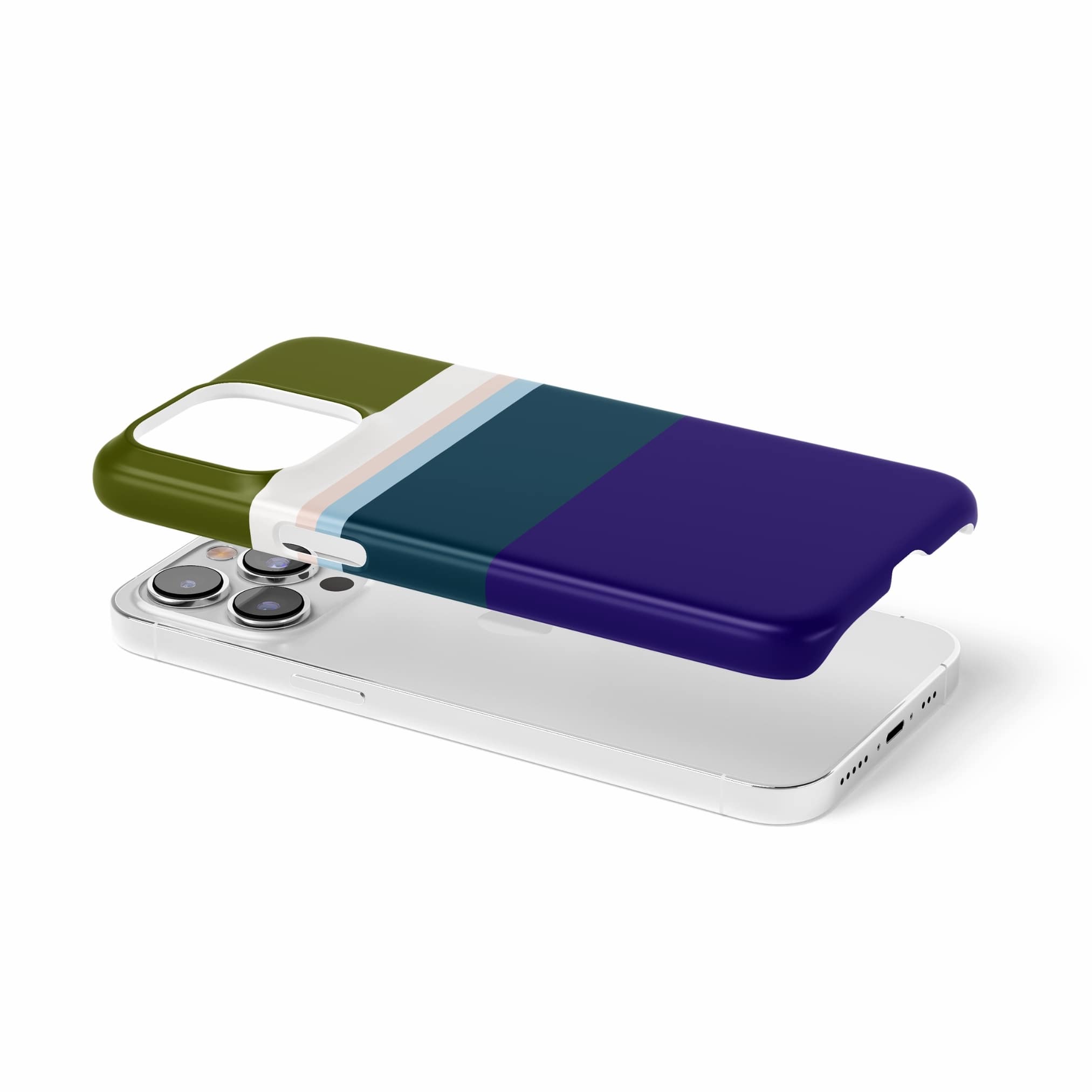 Ultra thin snap phone case Color Blocks 1 pattern design with a color blocks, featuring an elegant and expressive aesthetic design. Main colors are khaki, navy blue, deep marine, light blue and pink. Extend view.