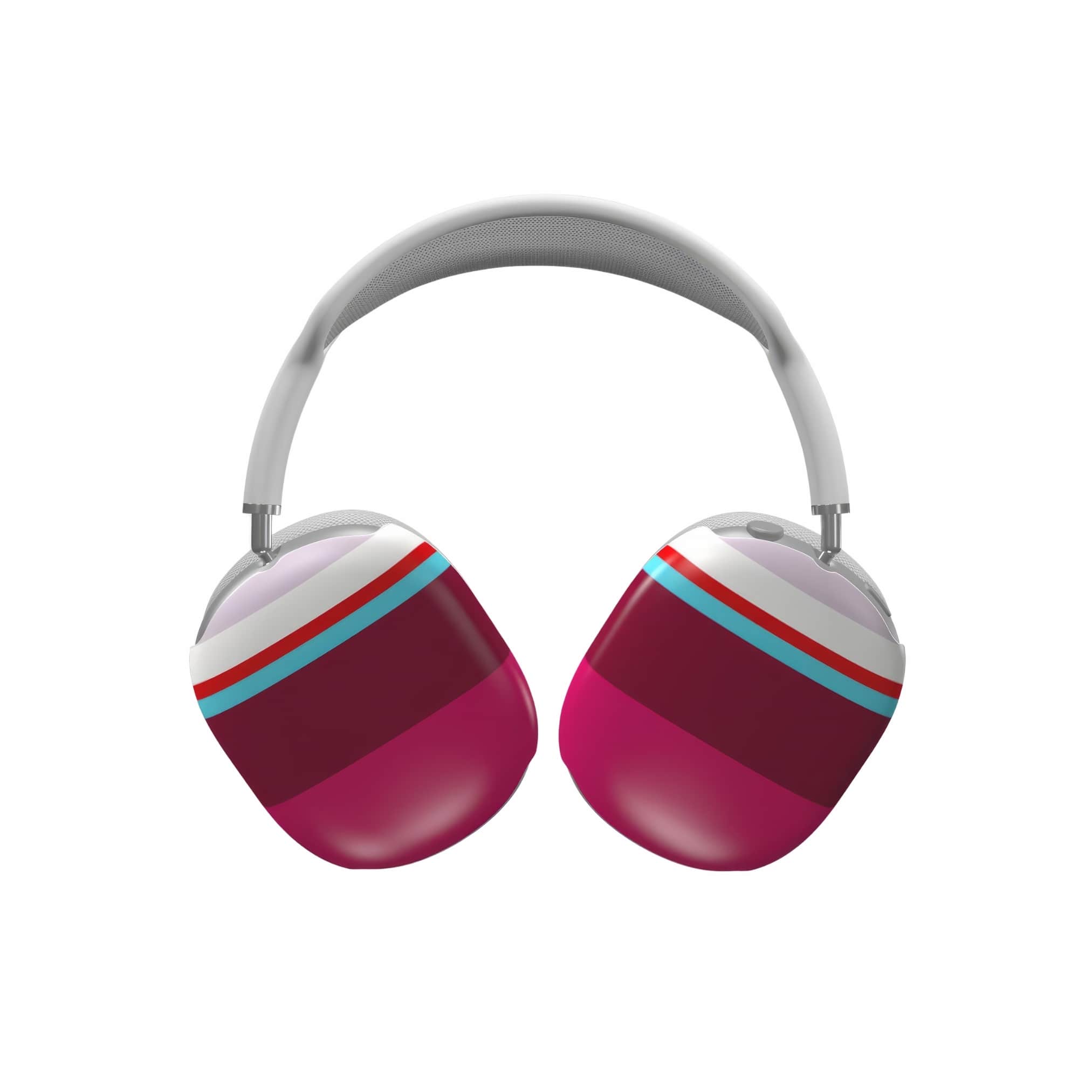 AirPods Max tough case Color Blocks 2 pattern design with a color blocks, featuring an elegant and expressive aesthetic design. Main colors are lilac, red, passion pink and fuchsia. Front view.