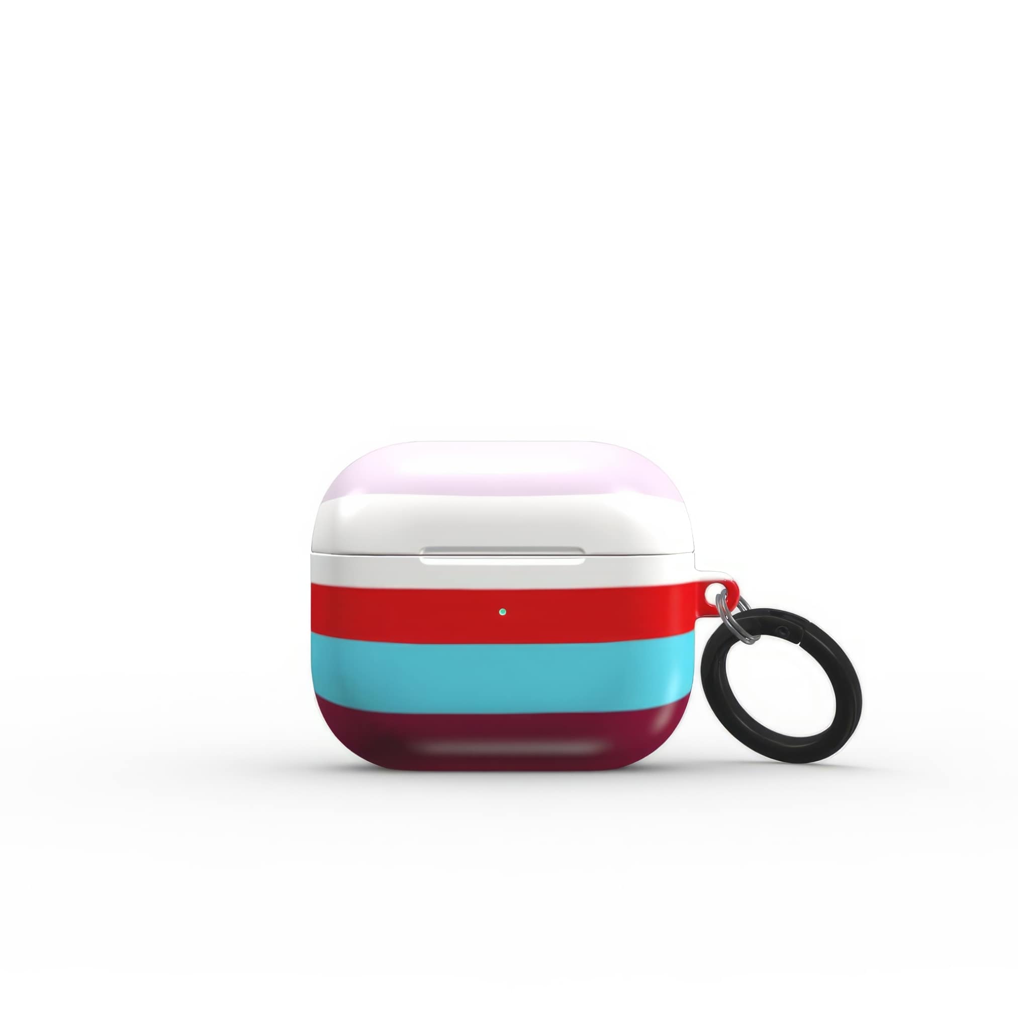 AirPods 3 tough case Color Blocks 2 pattern design with a color blocks, featuring an elegant and expressive aesthetic design. Main colors are lilac, red, passion pink and fuchsia. Closed front view.