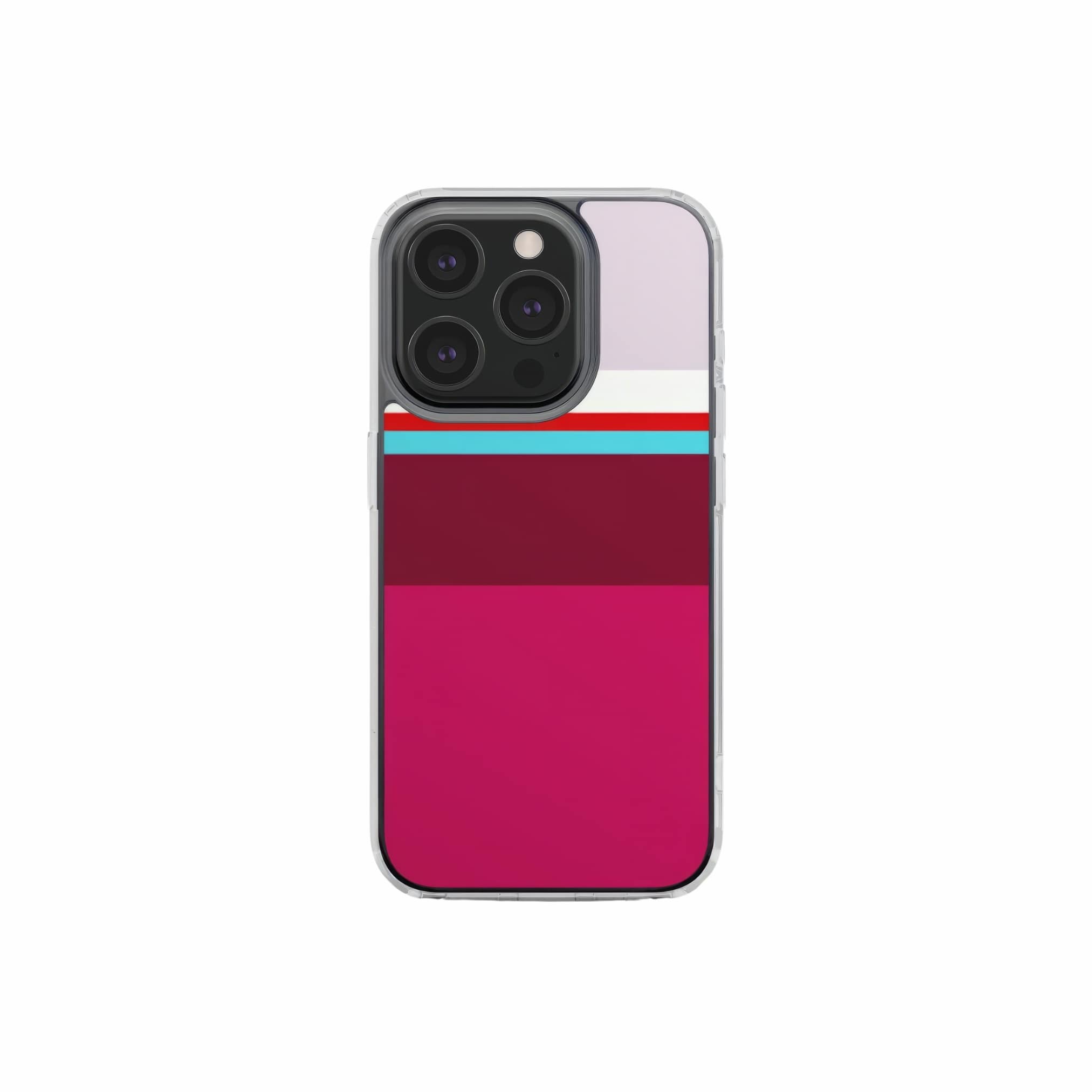 Clear phone case Color Blocks 2 pattern design with a color blocks, featuring an elegant and expressive aesthetic design. Main colors are lilac, red, passion pink and fuchsia. Front view.