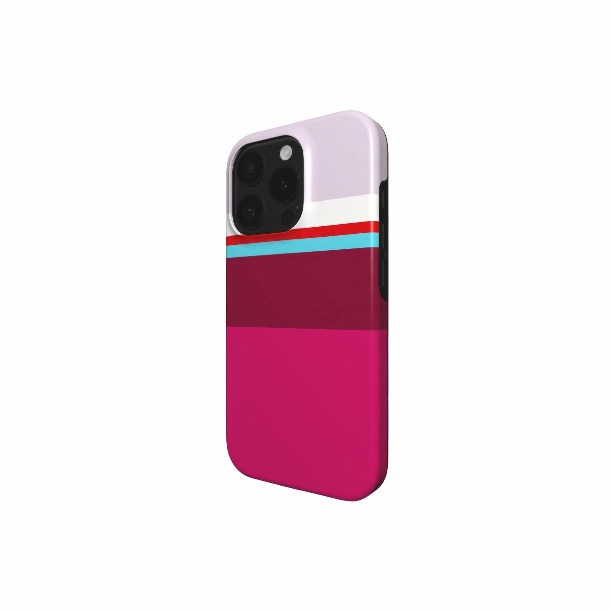 Tough phone case Color Blocks 2 pattern design with a color blocks, featuring an elegant and expressive aesthetic design. Main colors are lilac, red, passion pink and fuchsia. Side view.