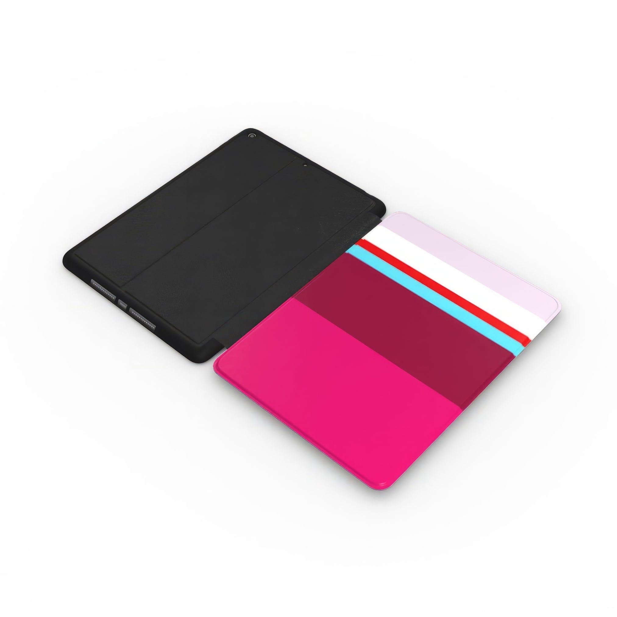 iPad case Color Blocks 2 pattern design with a color blocks, featuring an elegant and expressive aesthetic design. Main colors are lilac, red, passion pink and fuchsia. Extend view.